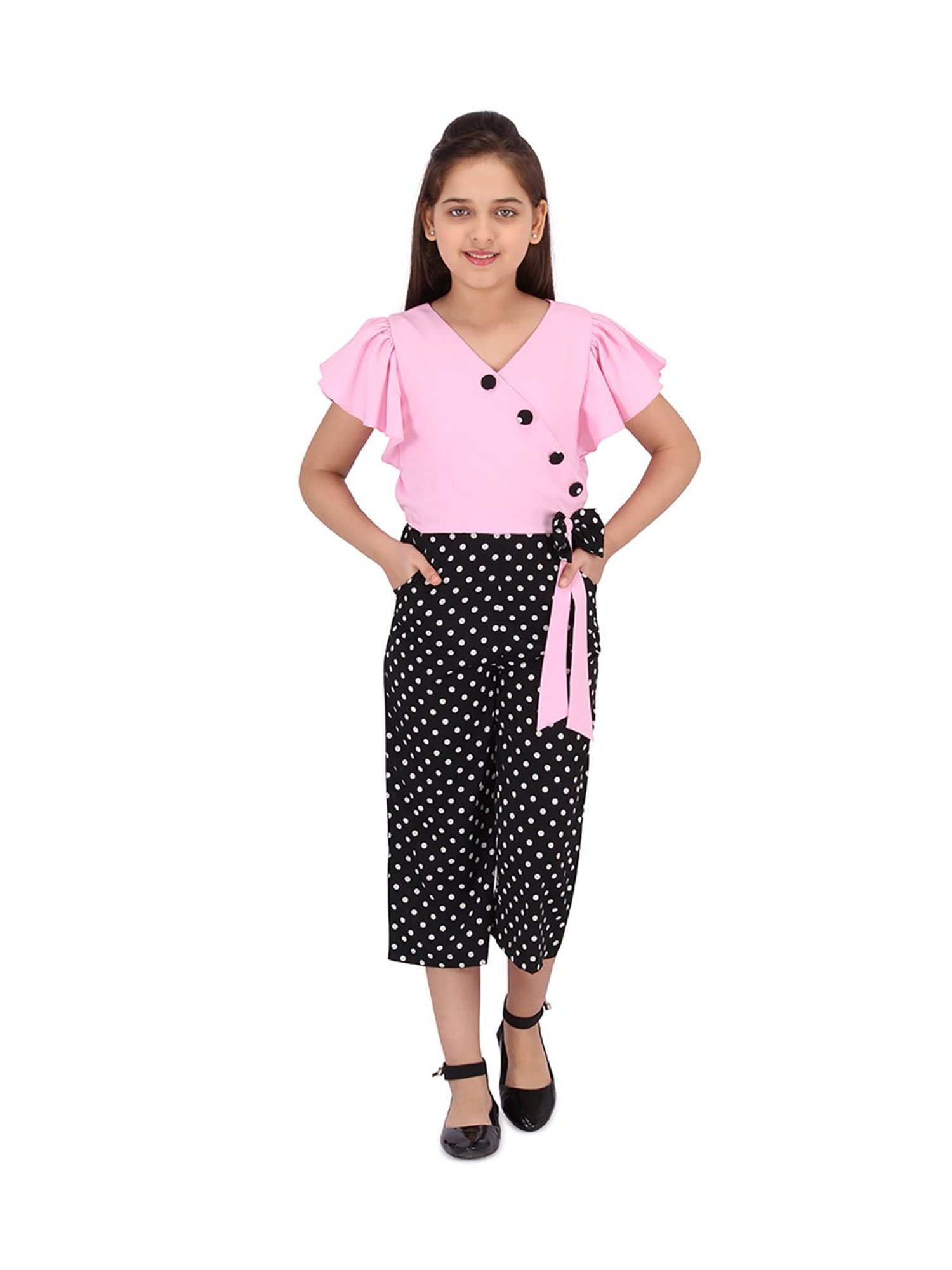 Cutecumber Kids Printed Pink & Black Jumpsuit