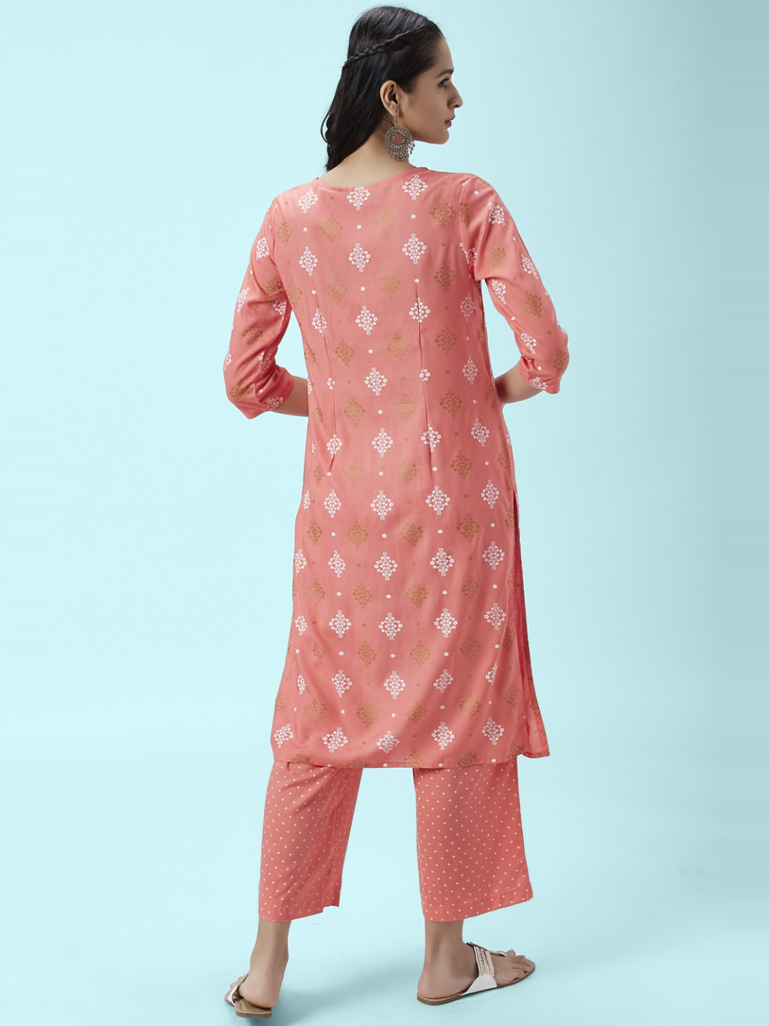 Rangmanch by Pantaloons Pink Printed Kurta Pant Set