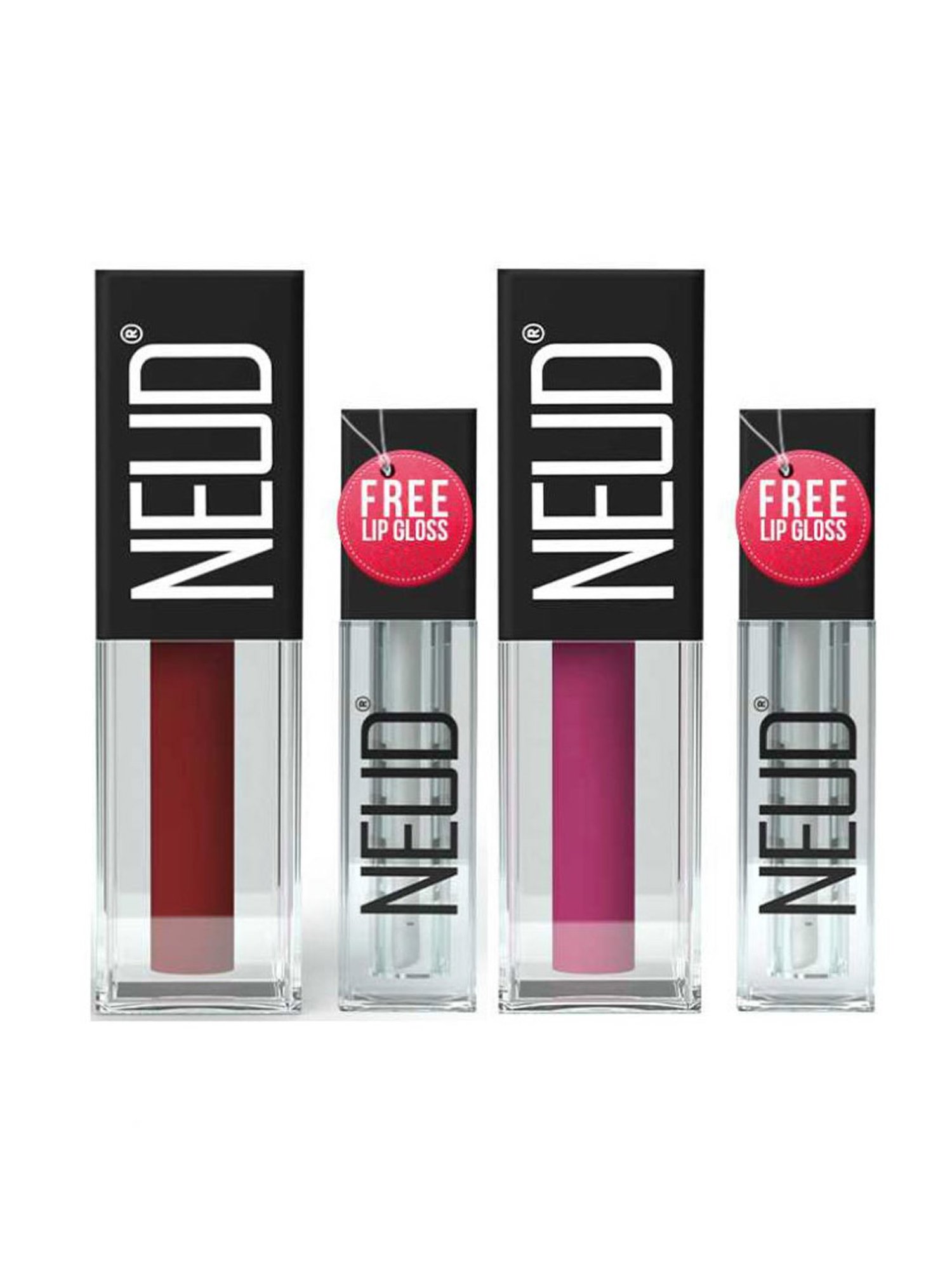 Neud Matte Liquid Lipstick Combo Quirky Tease & Red Kiss with Two Lip Gloss Free