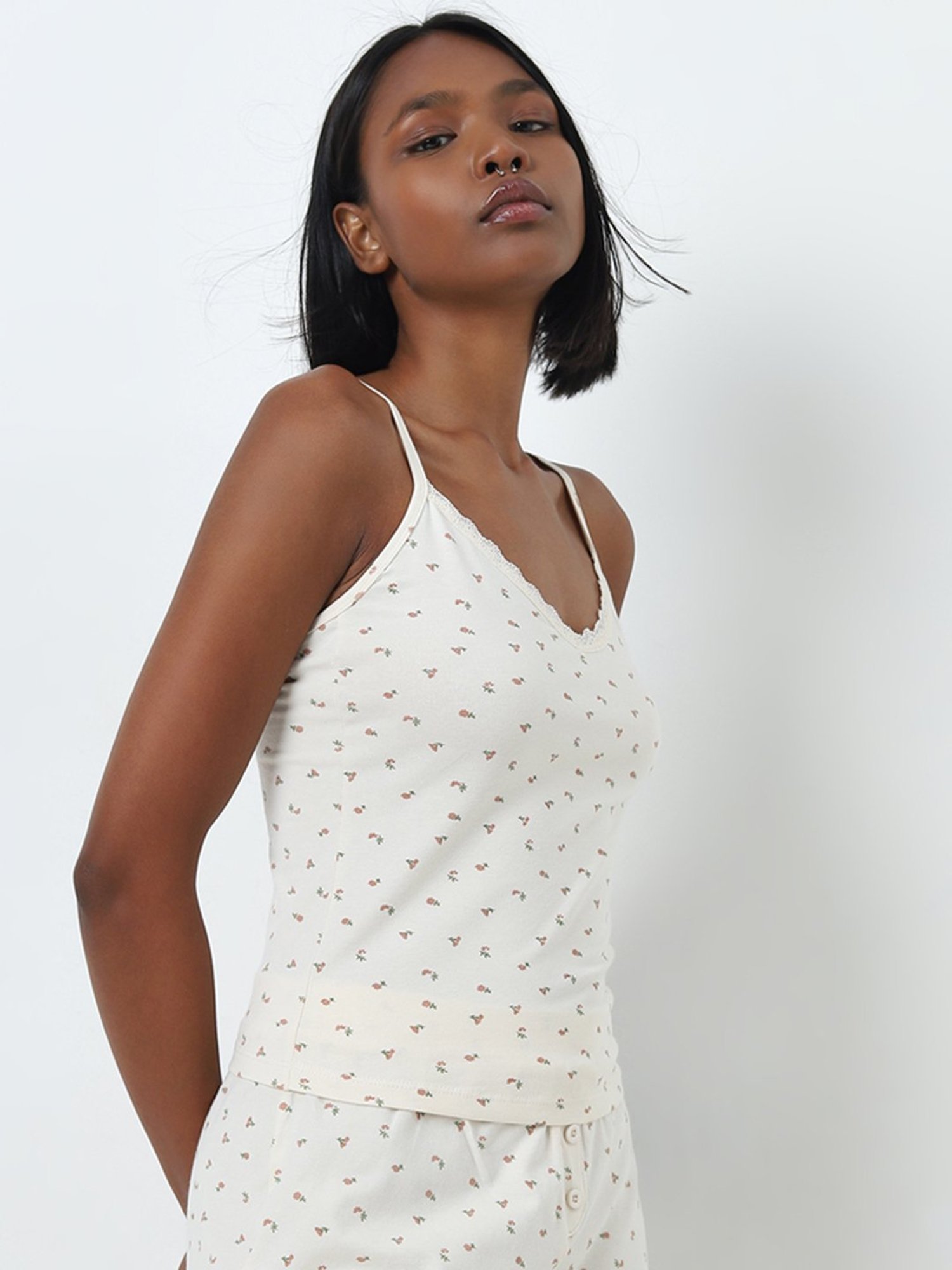 Superstar by Westside Off-White Floral Printed Cotton Camisole