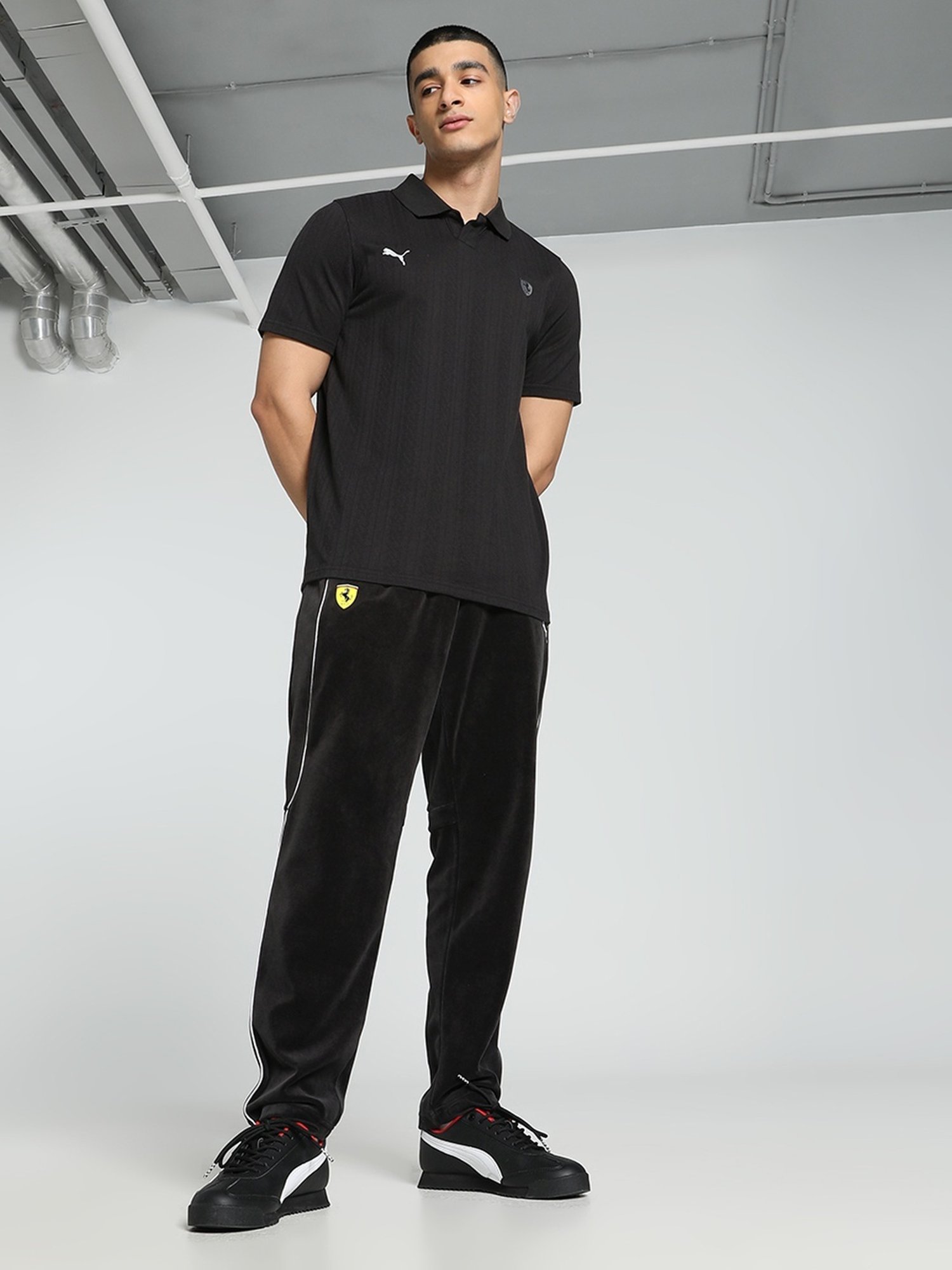 Puma Black Regular Fit Printed Polo T-Shirt