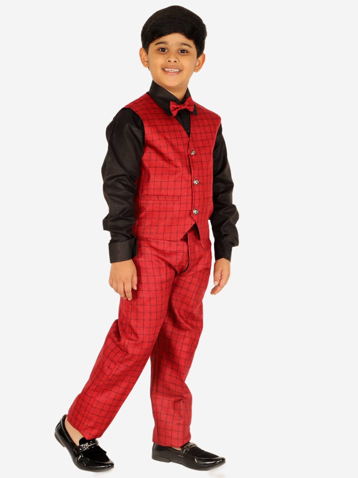 Fourfolds Boys Blue & White Solid Full Sleeves Suit Set