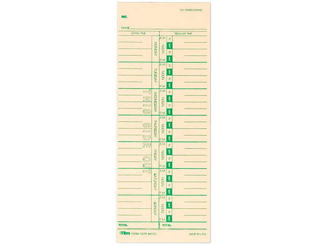 Tops 1259 Time Card for Acroprint, IBM, Lathem and Simplex, Weekly, 3-1/2 x 9, 500/Box