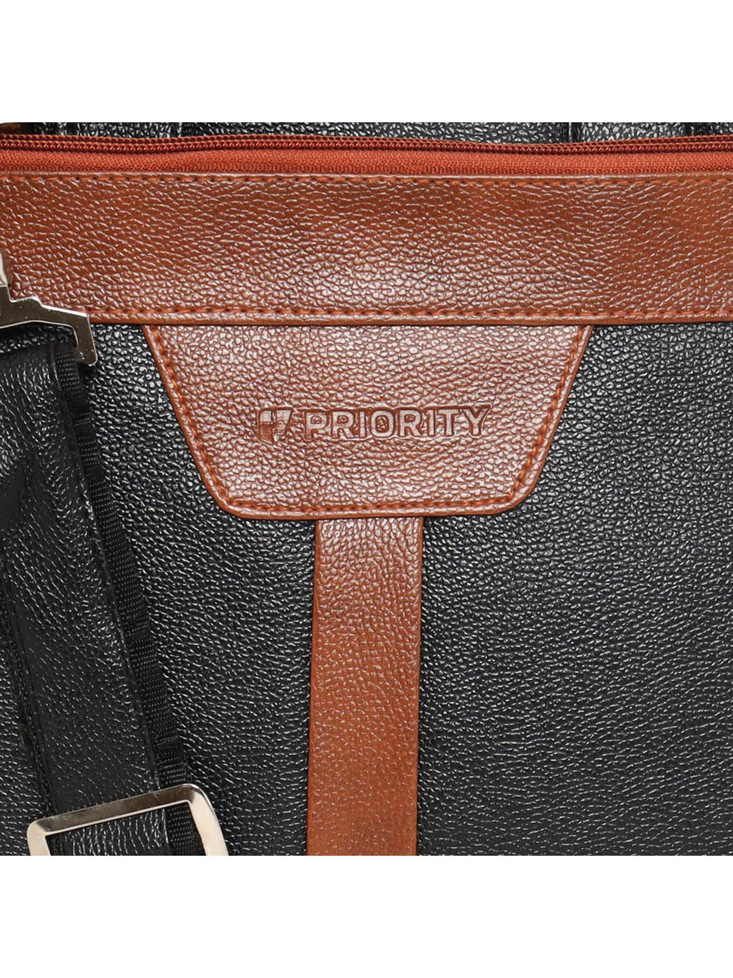 Priority Black & Tan Synthetic Large Messenger Bag