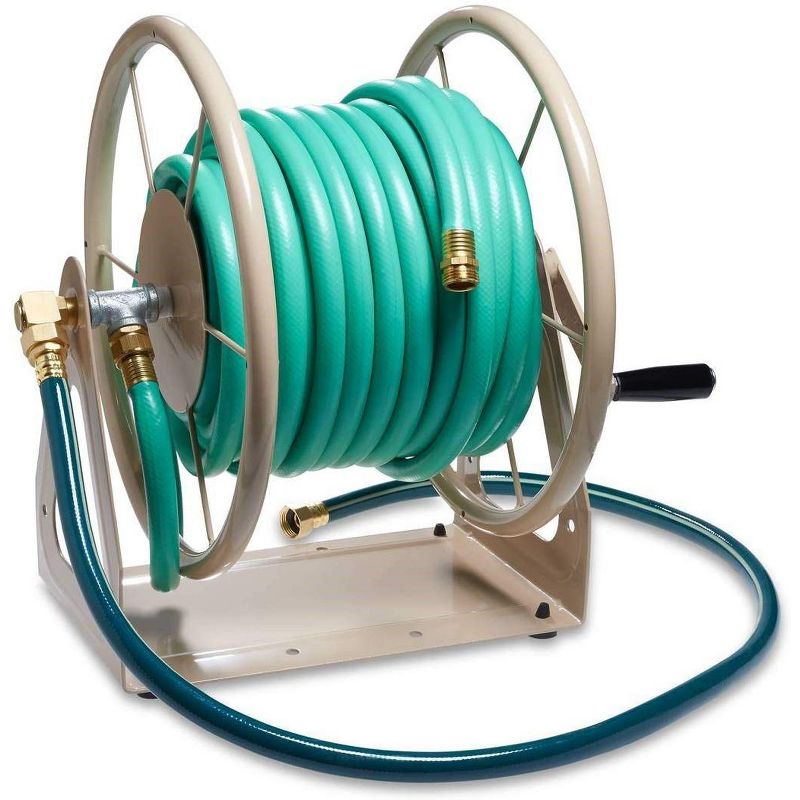 Liberty Garden LBG-703-T 200' of 5/8" Hose Multi Purpose Steel Garden Storage Reel for Backyard, Garden, or Home, Bronze