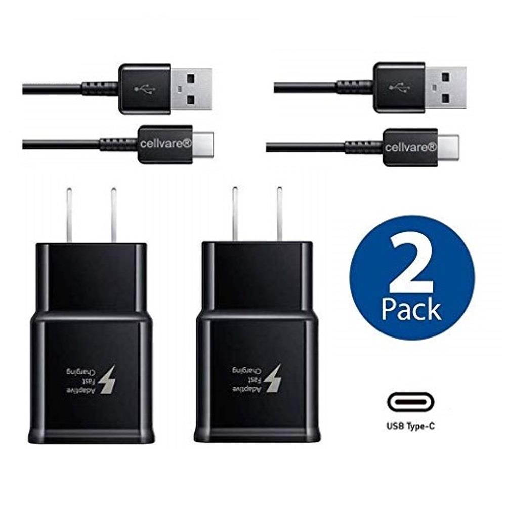 Wall Charger with USB-C High Speed Charge & Sync Cable for Samsung Galaxy S8/S9, LG G5/G6/Huawei-White 2 Pack