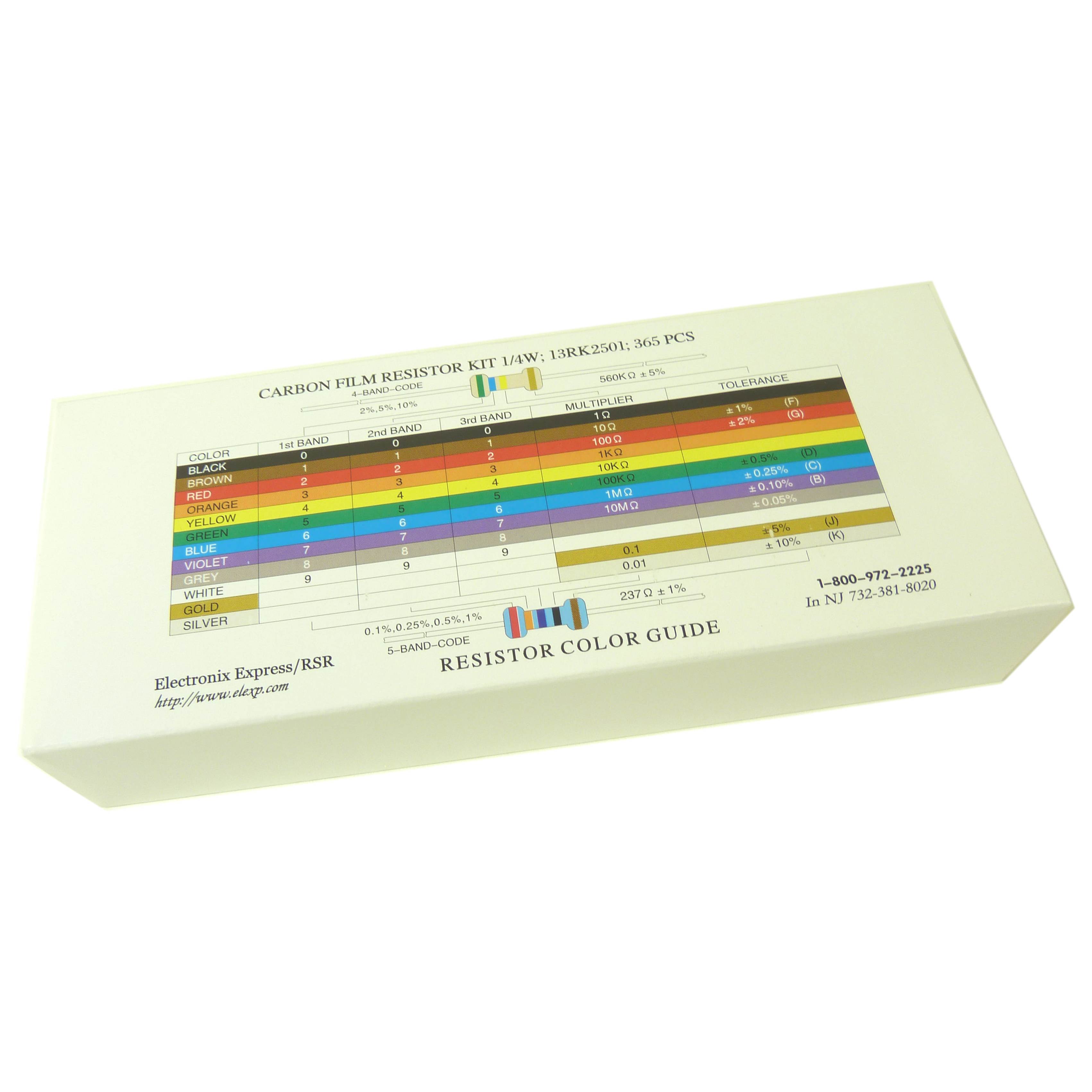 365 Piece Resistor Kit 1/4 Watt in Compartmentalized Cardboard Storage Box