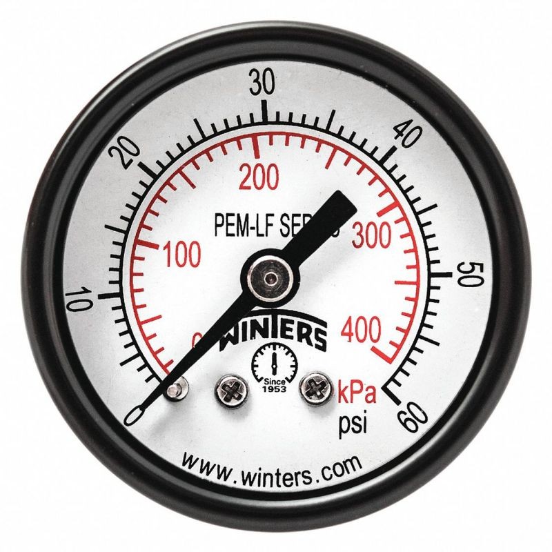 Winters Gauge, Pressure, 1-1/2in., 0 to 60 psi   PEM1401LF