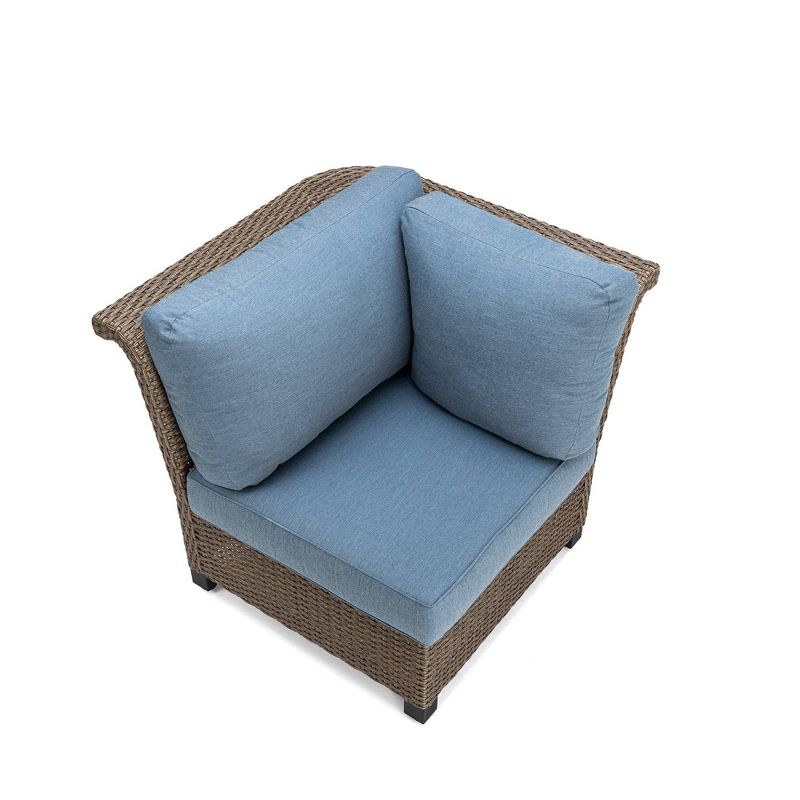 Nolin Cushioned Corner Weathered Brown Frame Sunbrella Spectrum Denim Fabric - La-Z-Boy