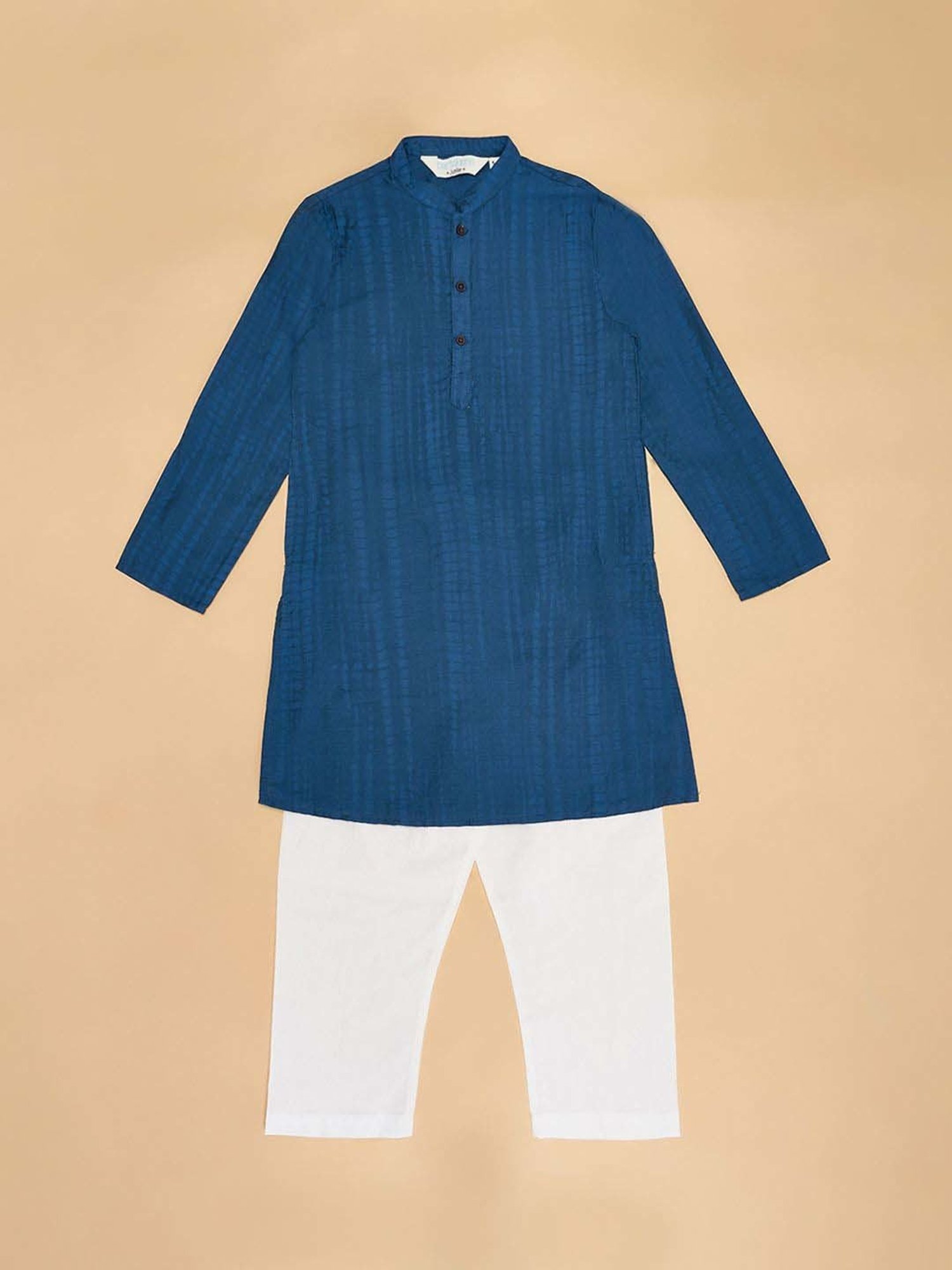 VASTRAMAY Boys Yellow & White Cotton Printed Full Sleeves Kurta Sets