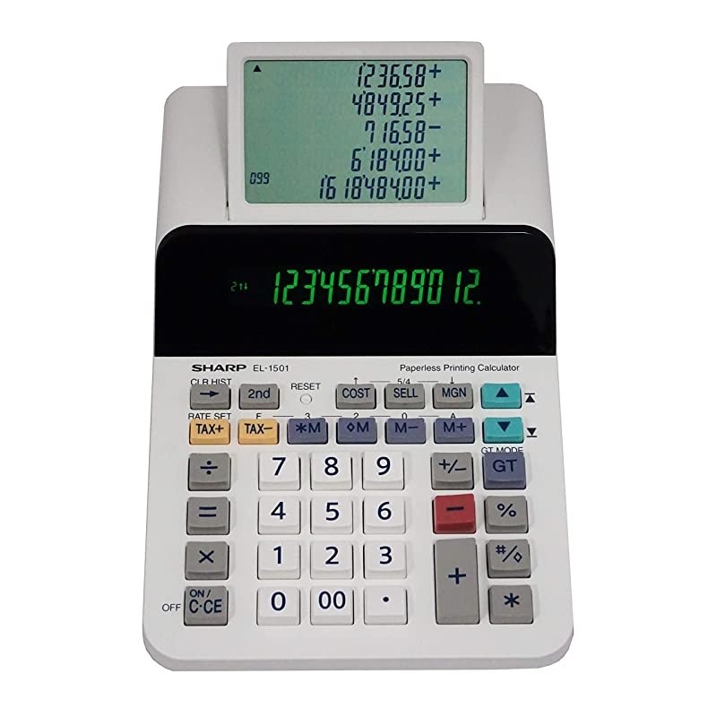 El-1501 Compact Cordless Paperless Large 12-Digit Display Desktop Printing Calculator That Utilizes Printing Calculator Logic