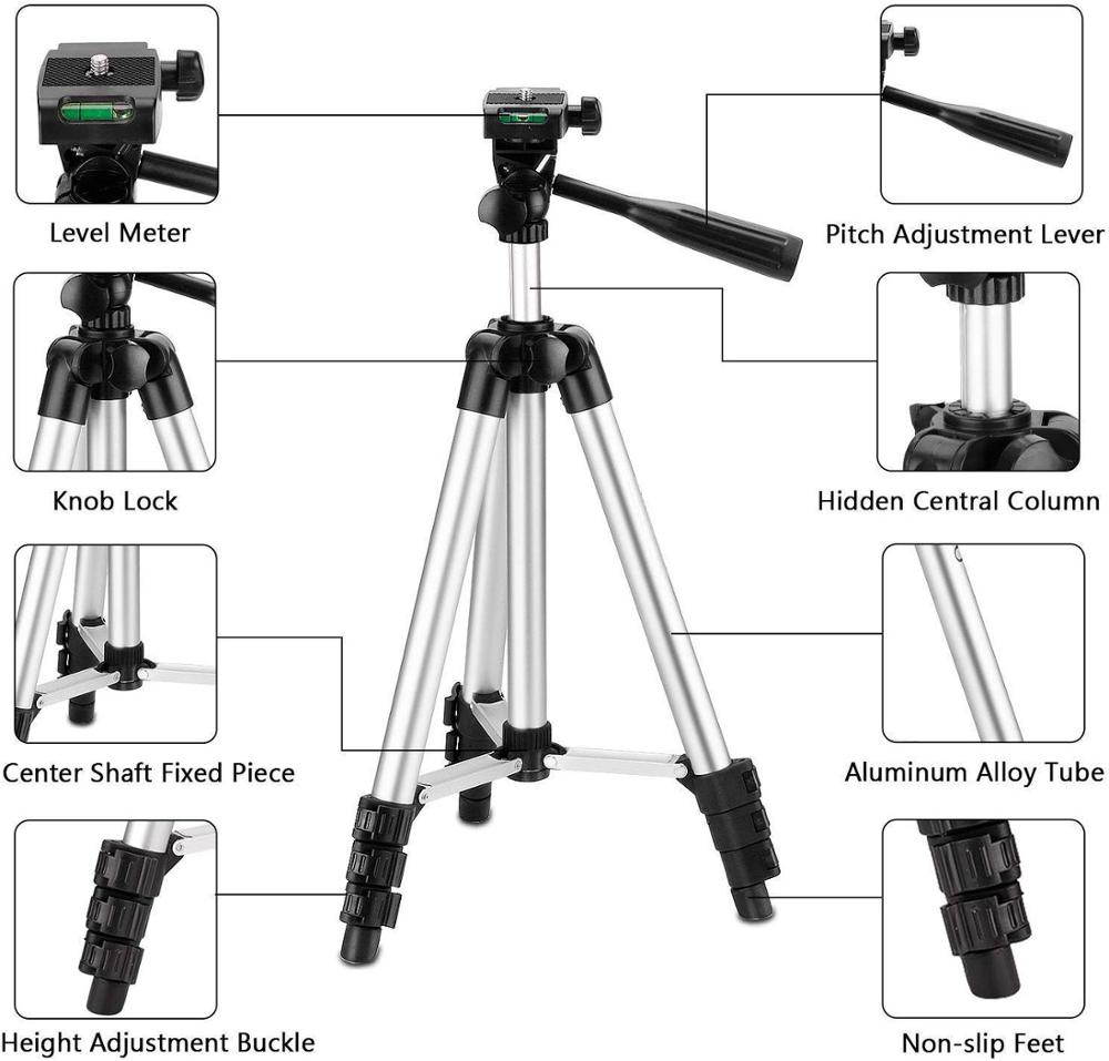 Professional Foldable Camera Tripod Holder Stand Screw 360 Degree Fluid Head Tripod Stabilizer Aluminum with Phone Clamp Holder and Bag for Free 3110