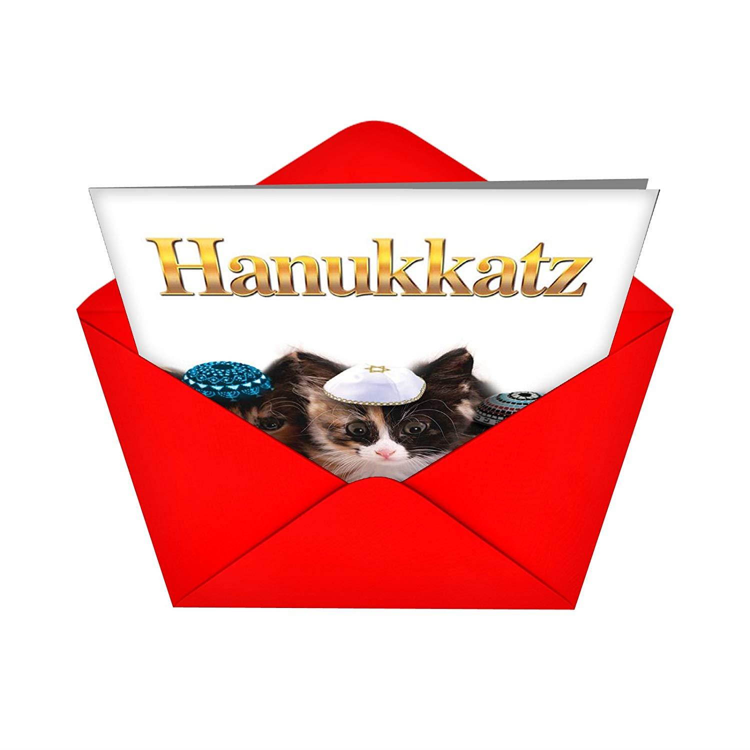 B5939 Box Set of 12 Hanukkatz Unique Humor Christmas Greeting Cards with Envelopes