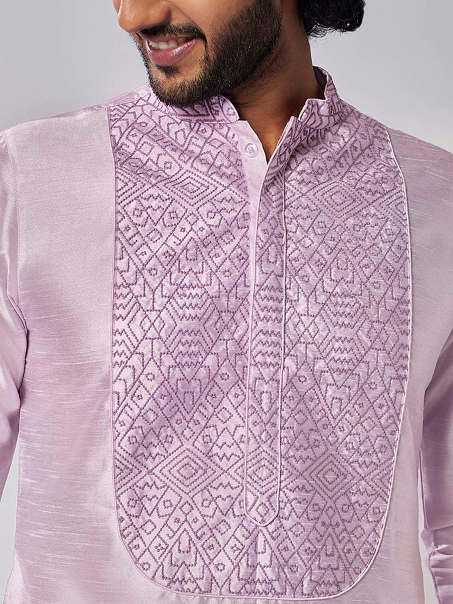 KISAH Lavender & Cream Regular Fit Embroidered Kurta & Churidar Set