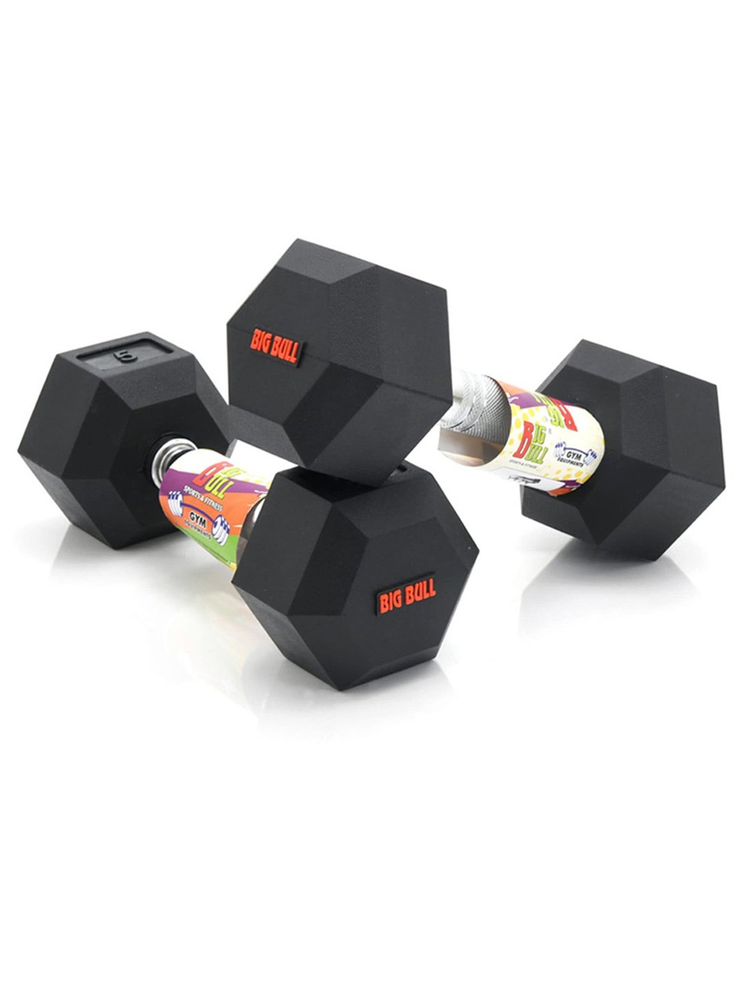 BIGBULL Rubber Coated Solid Hex Fixed Dumbbell (Pack of Two) (10 Kg x 2pc (Total = 20 kg)) Black