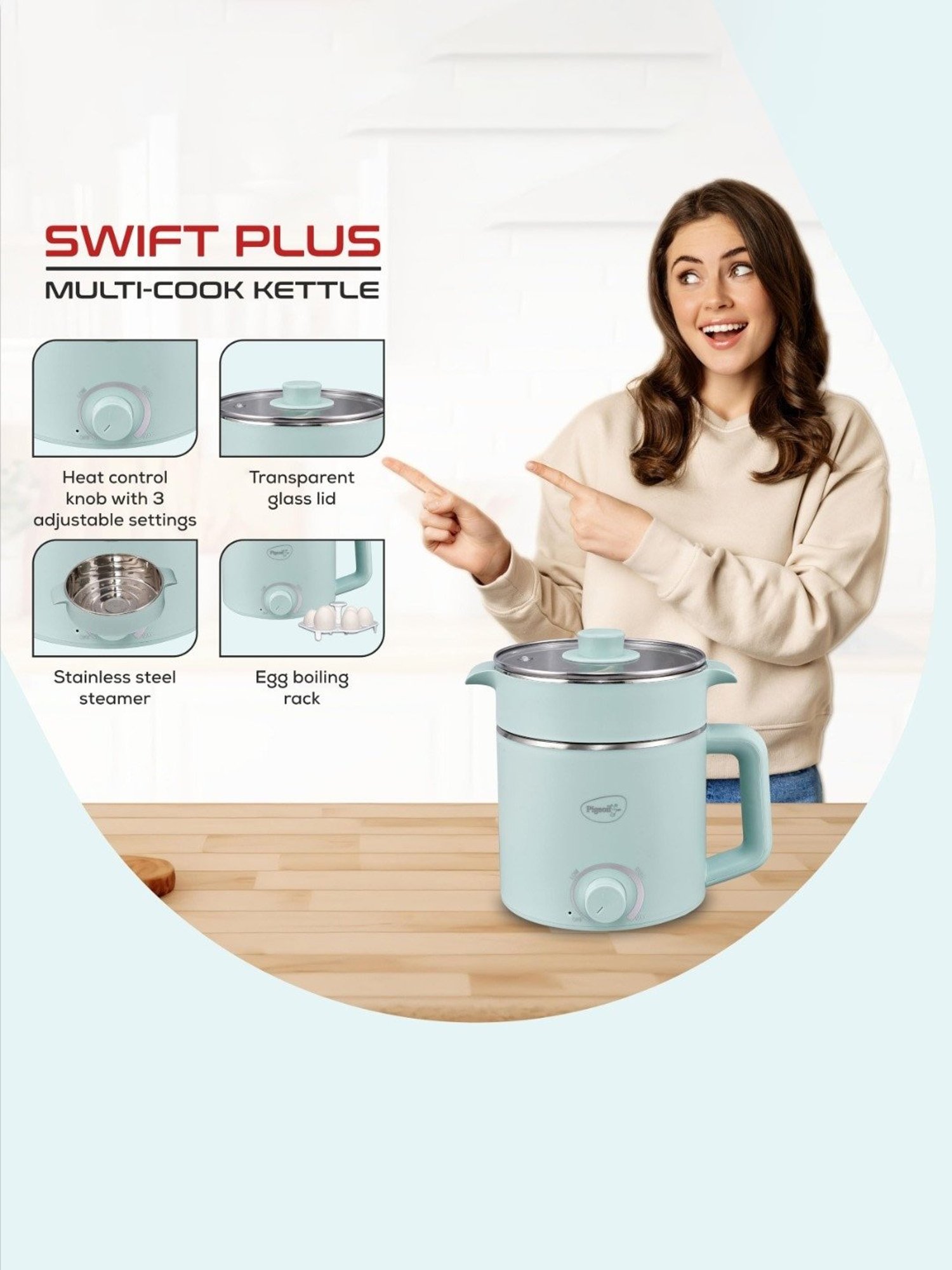 Pigeon by Stovekraft Swift Multi Cook Kettle 1.5L (Blue)