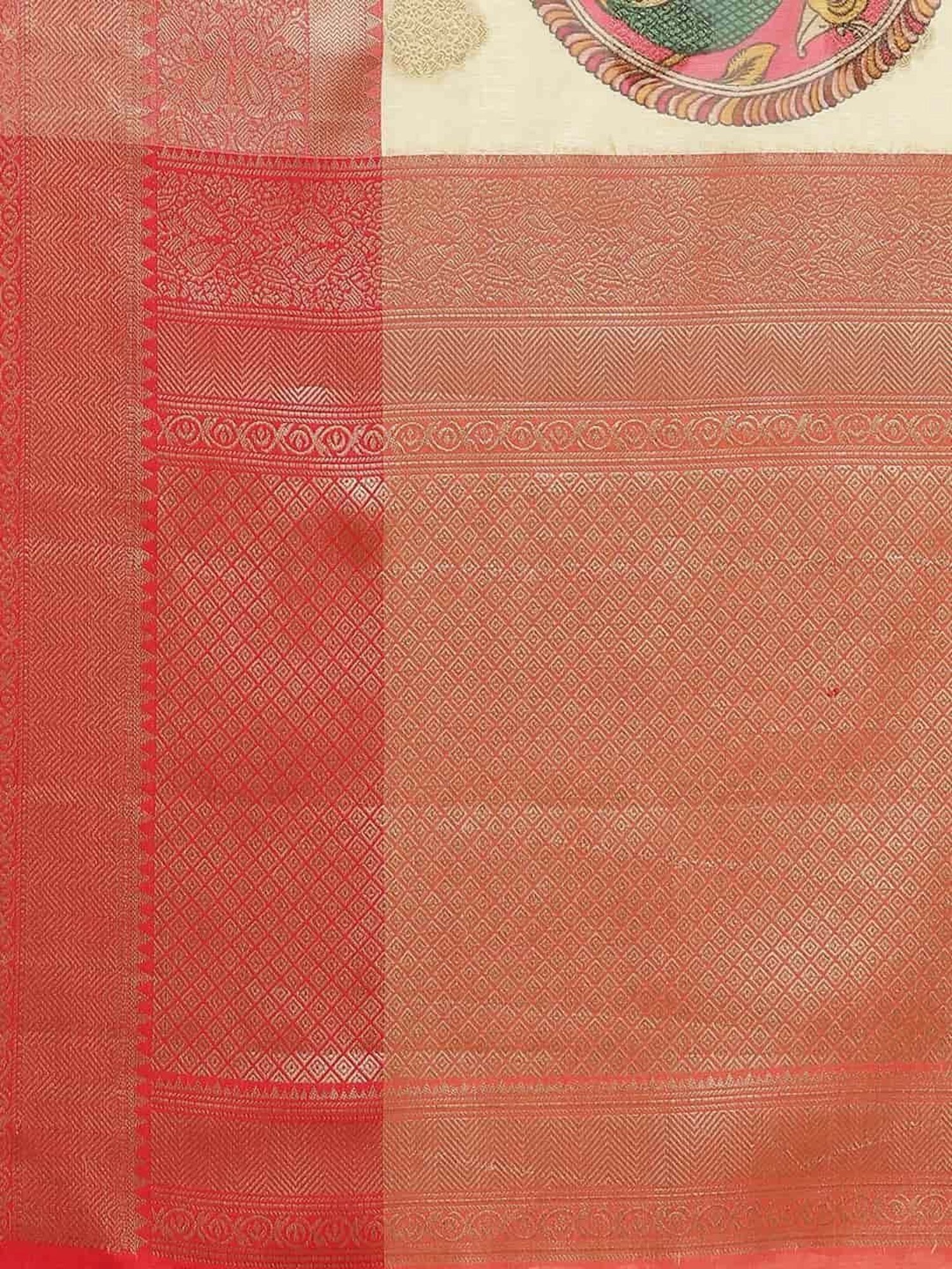 Silk Land Beige Silk Printed Saree With Unstitched Blouse