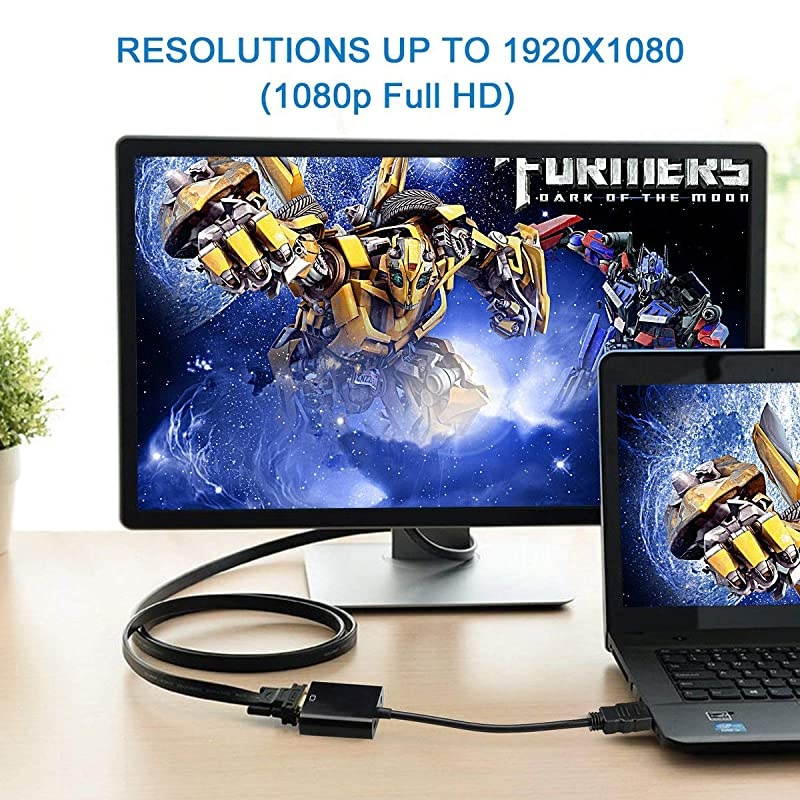 HDMI to VGA Adapter Male to Female for Computer Desktop Laptop PC Monitor Projector HDTV Chromebook Raspberry Pi Roku Xbox and More Black 5