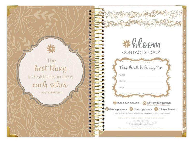 bloom daily planners New Hardcover Contacts/Address Book - 6" x 8.25" - Black & Gold Embroidery