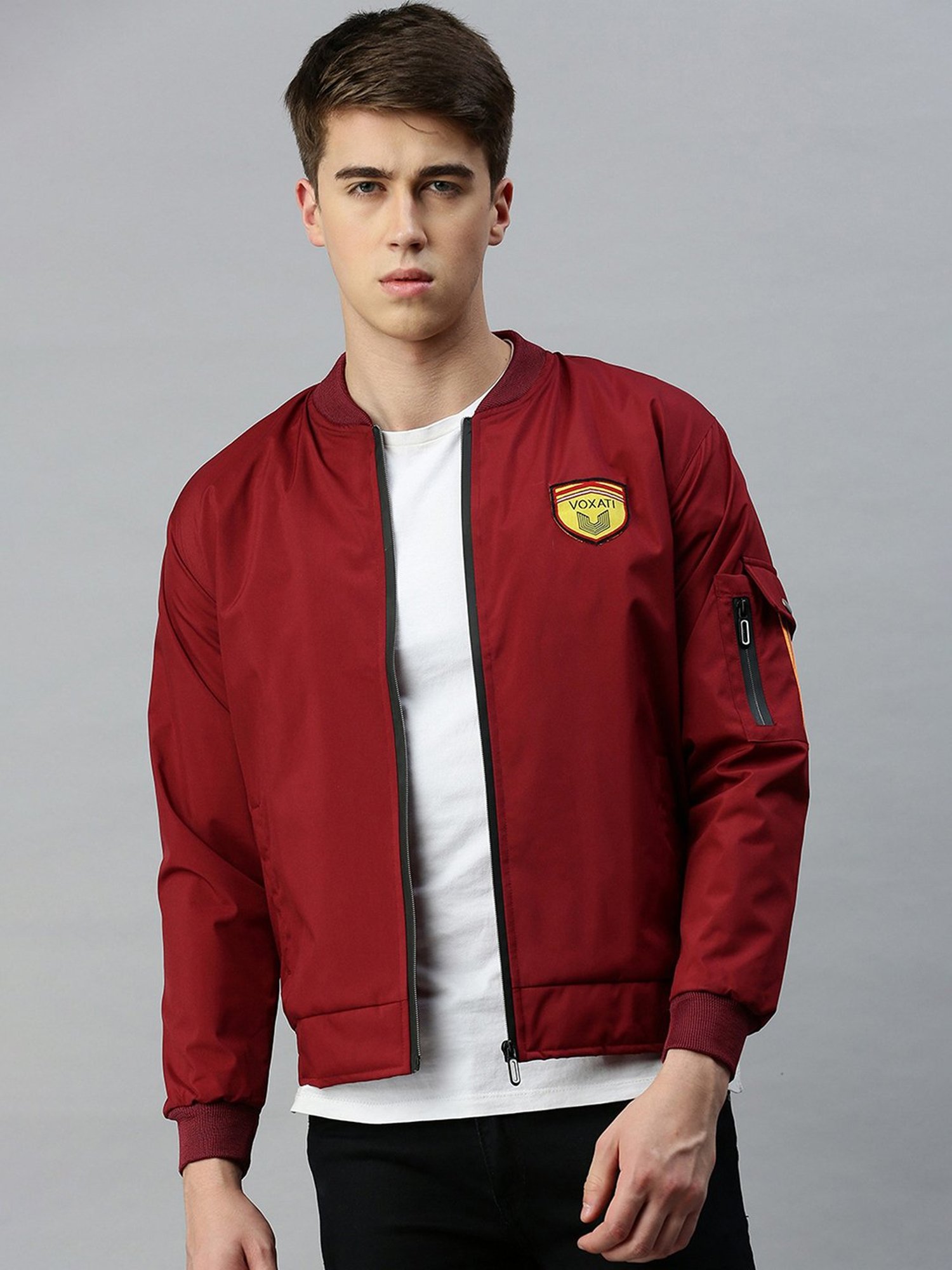 VOXATI Maroon Regular Fit Bomber Jacket