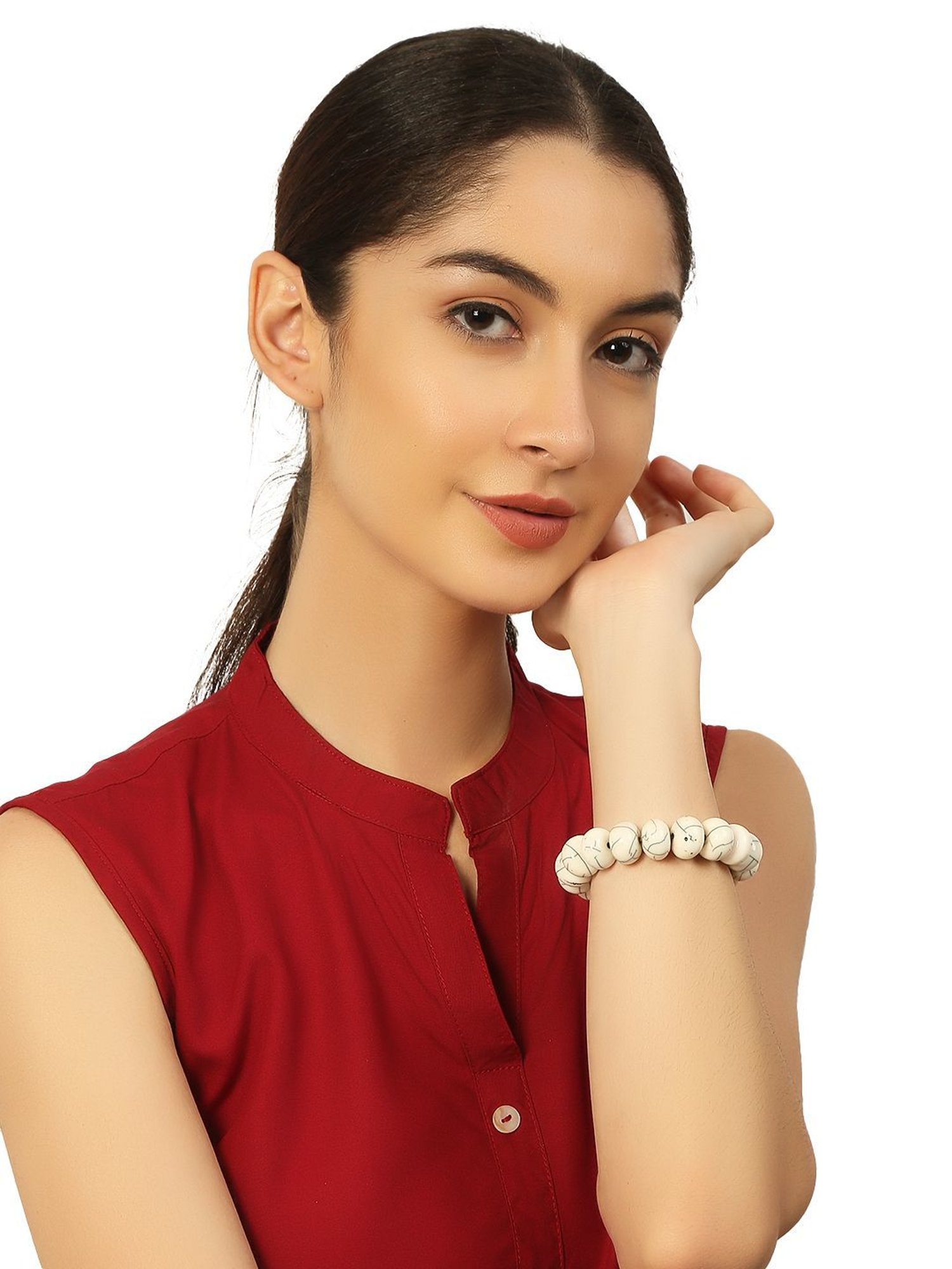 IMLI STREET White Artificial Beaded Stretchable Bracelet for Women