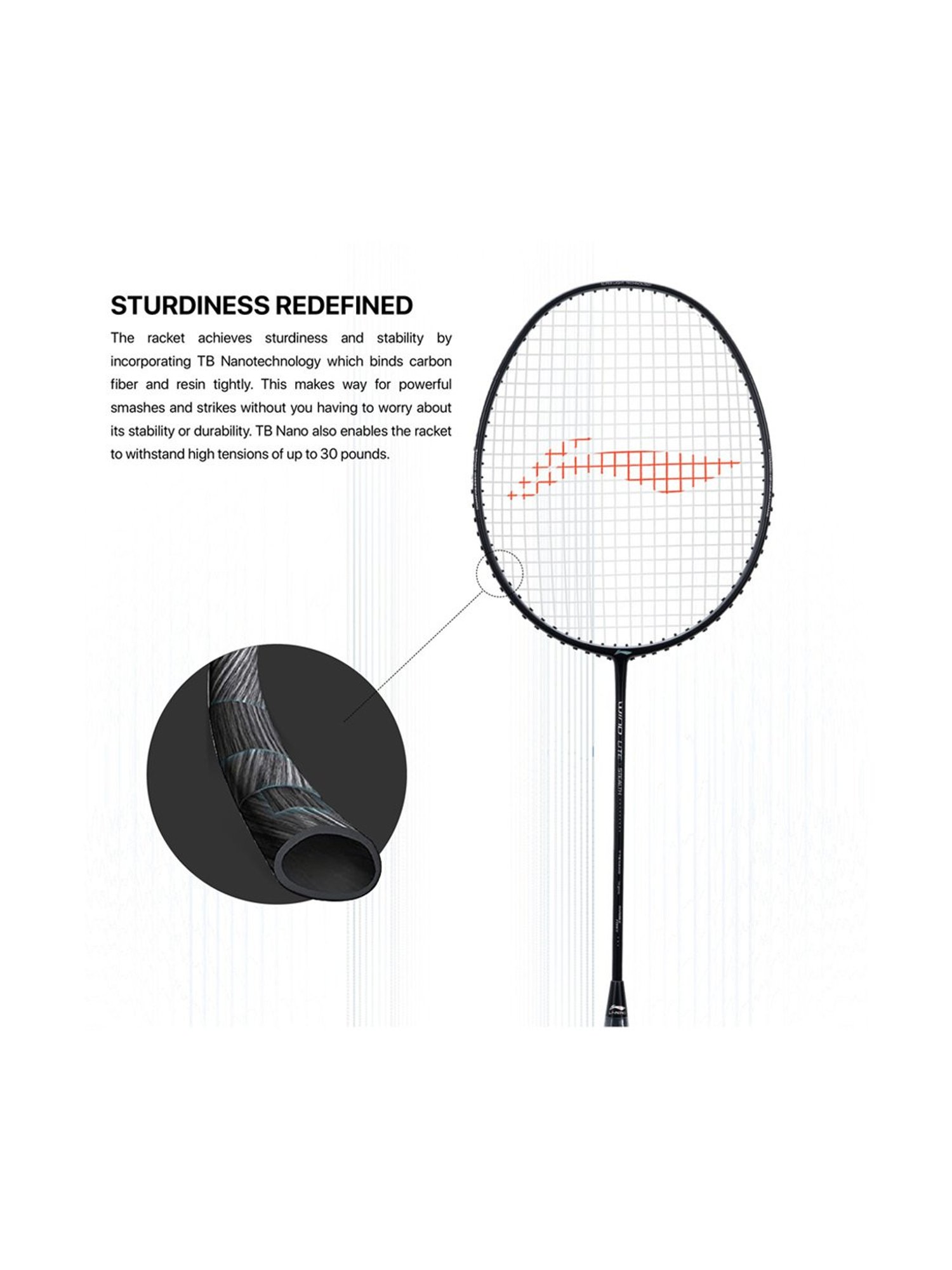 Li-Ning Wind Lite Stealth Badminton Racket (Core Black) Size - Medium
