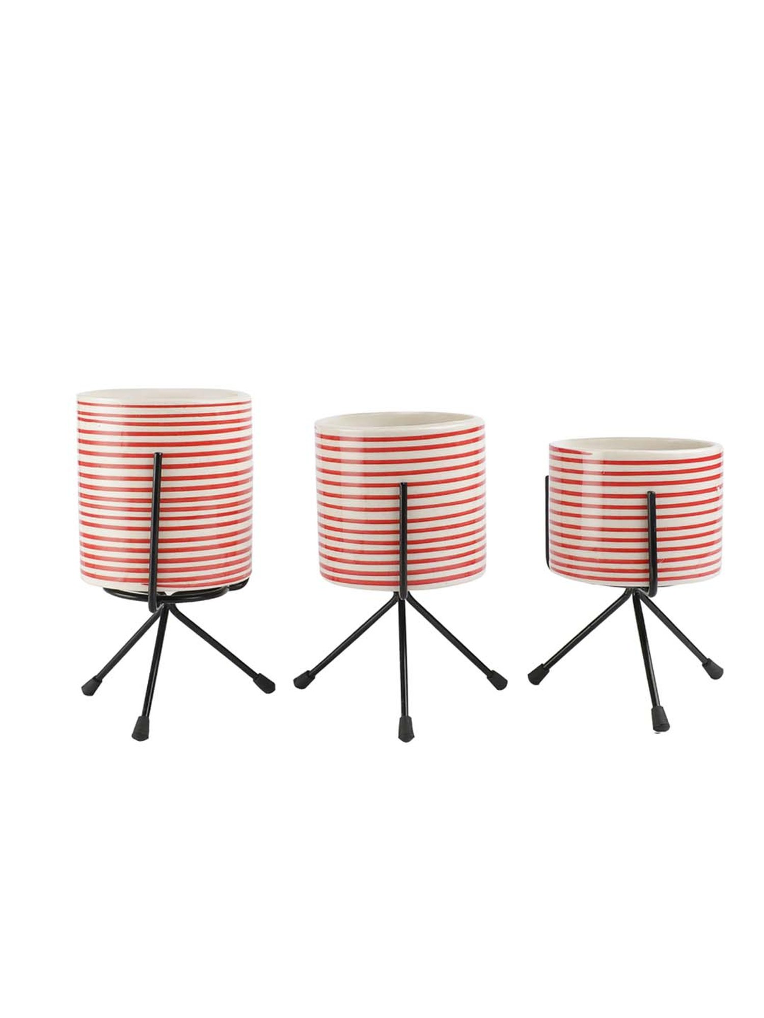 VarEesha Parikrama Red & Off-White Ceramic Planter Pots - Set of 3