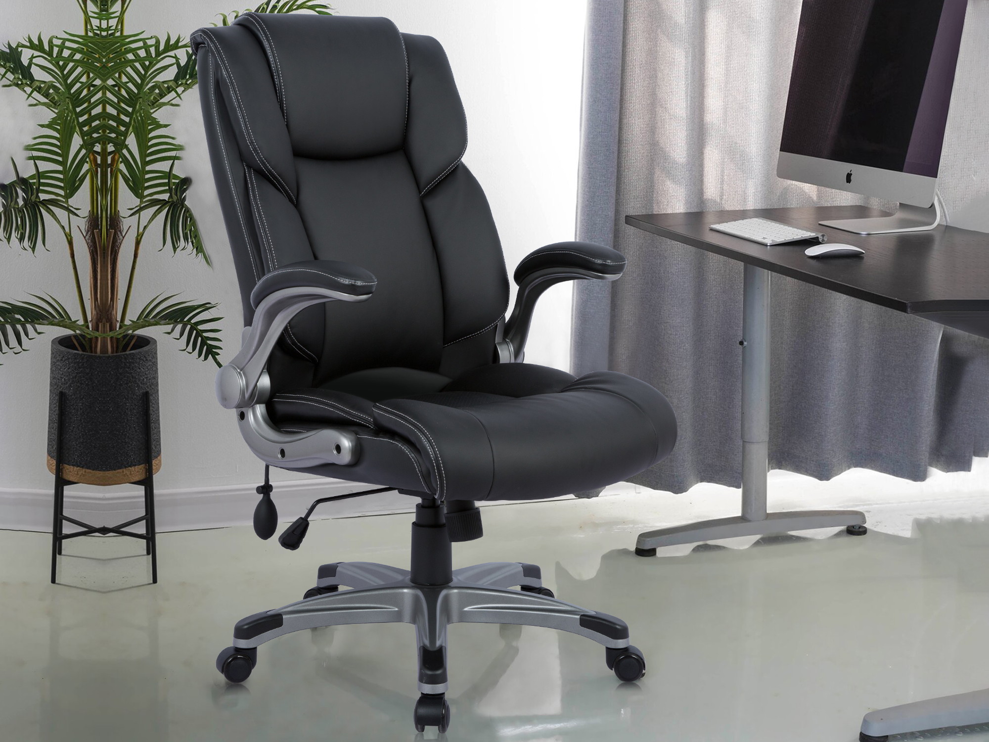 Big & Tall Bonded Leather Office Chair Comfortable Ergonomic Executive Computer Desk Chair Adjustable Tilt Angle , Thick Padding Lumbar Support