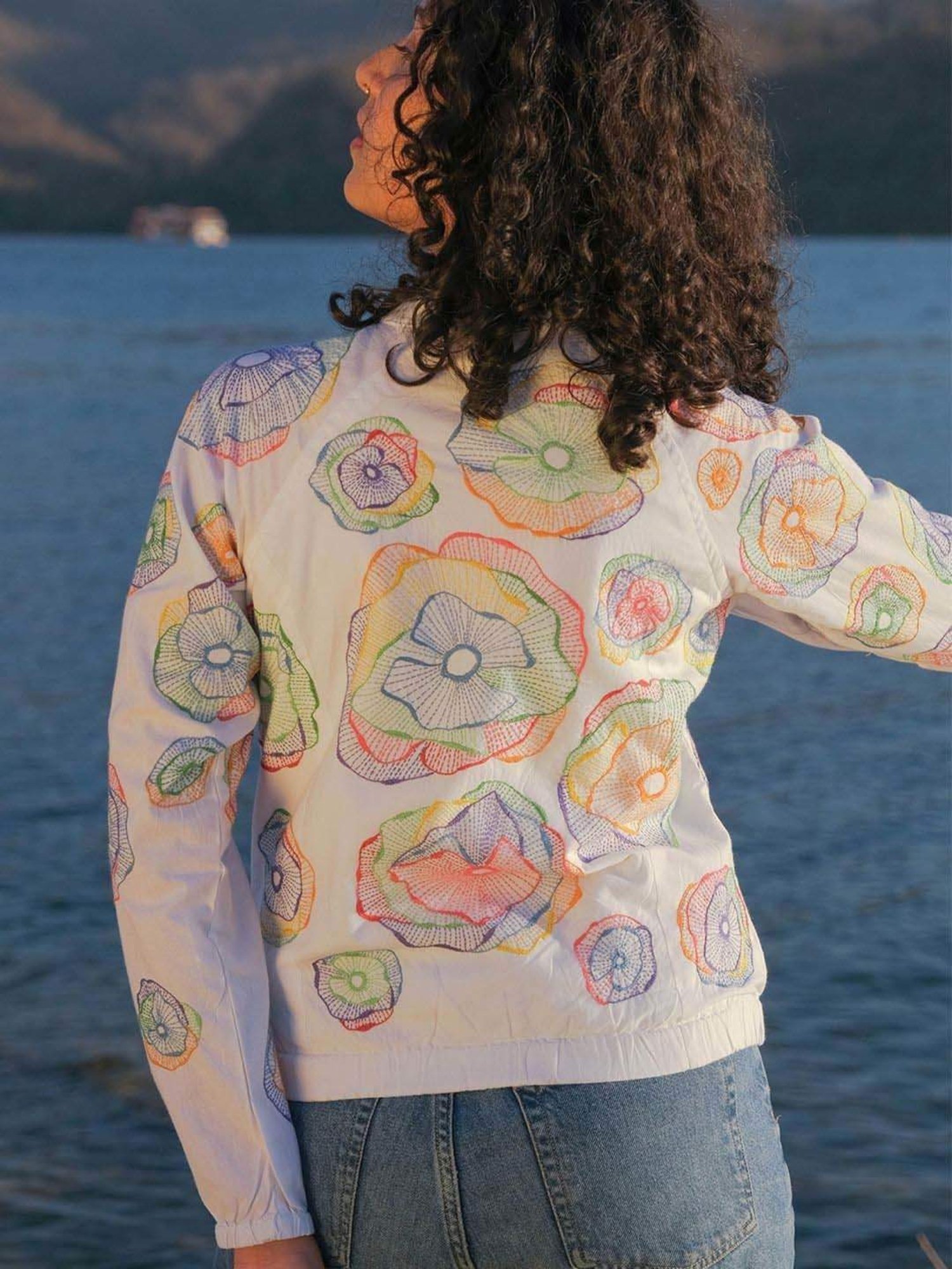 Okhai Holi White Pure Cotton Hand Embroidered Jacket