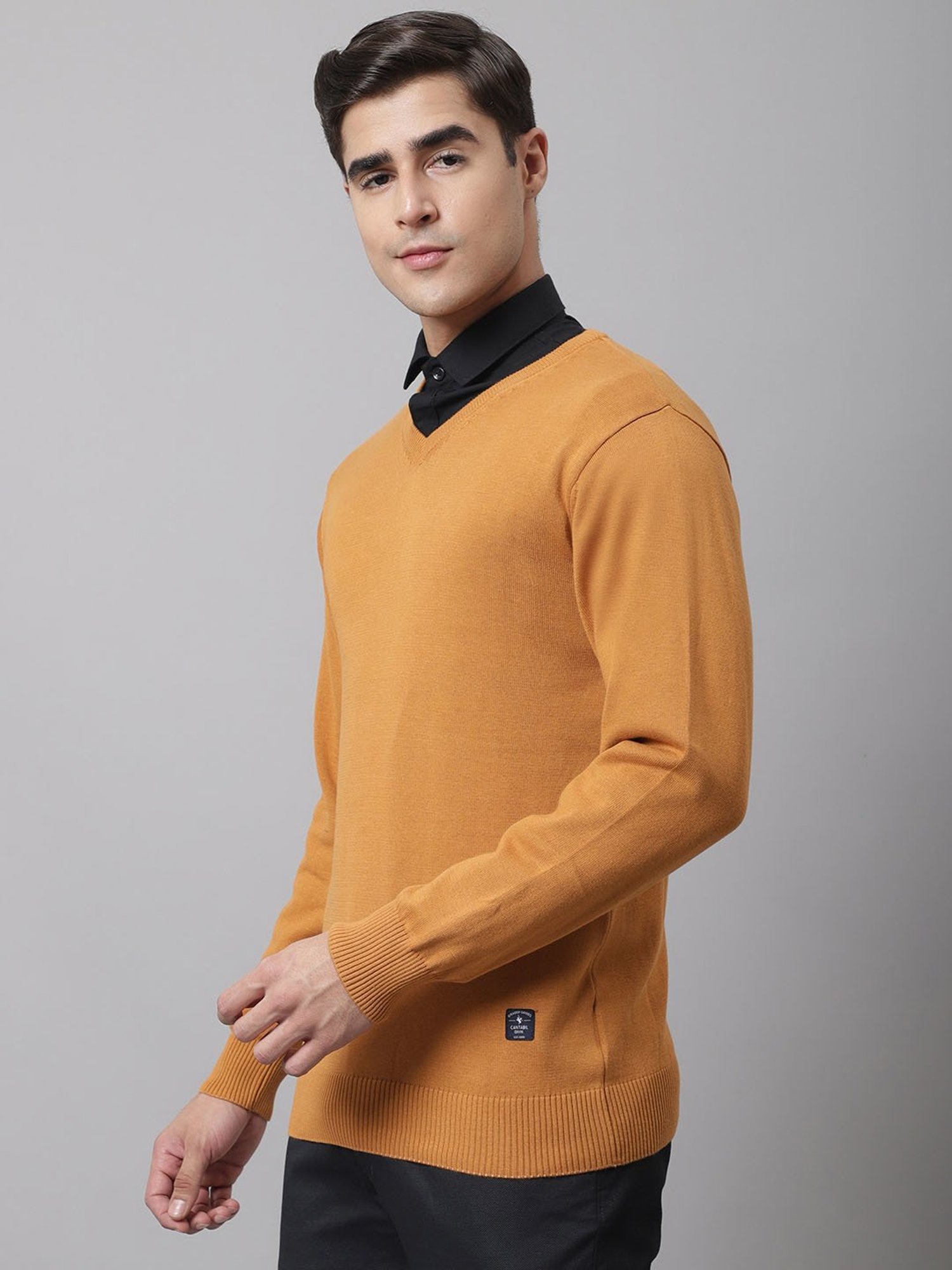 Cantabil Mustard Regular Fit Sweater