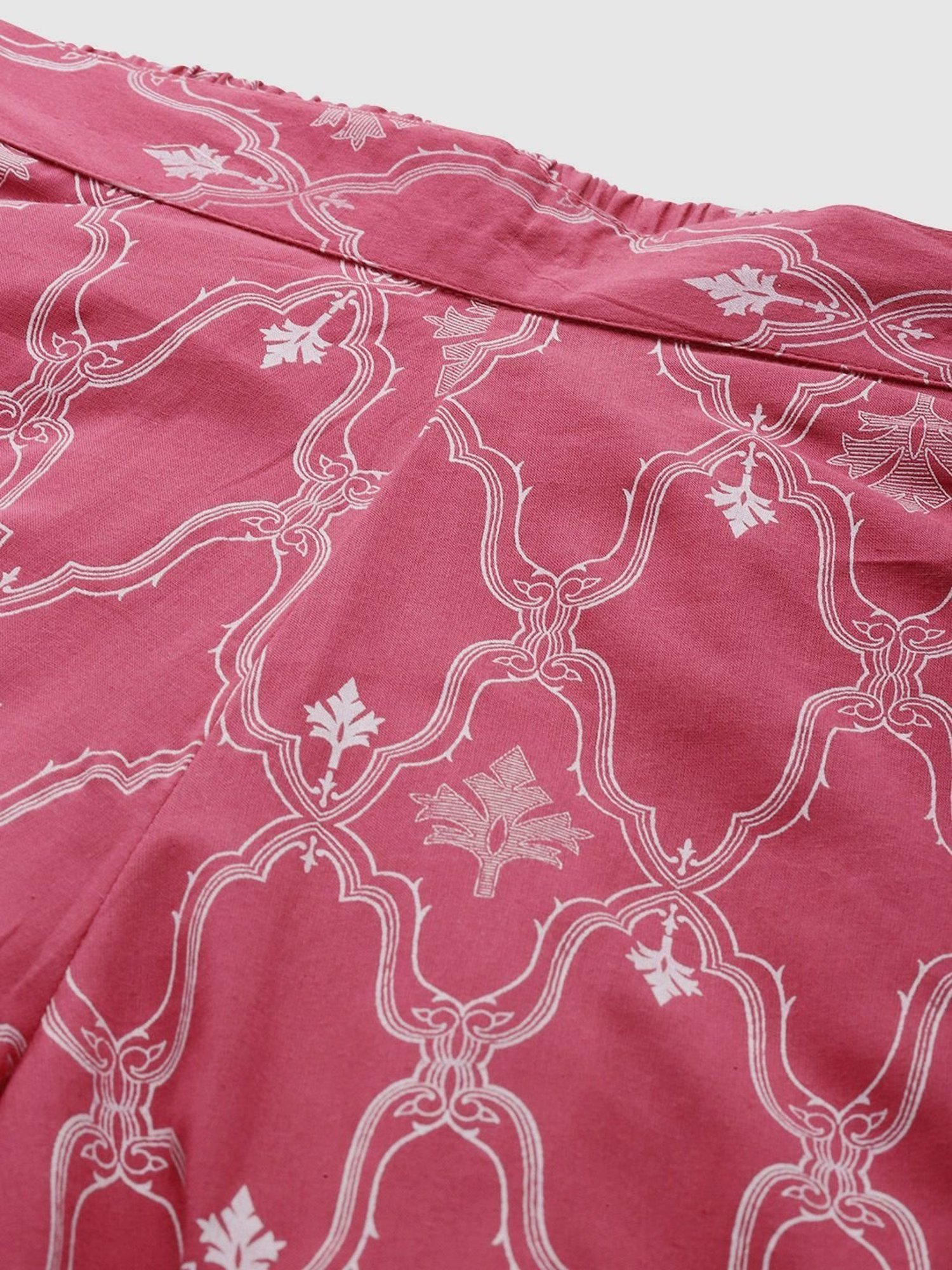 Ziyaa Pink Cotton Printed Kaftan Pyjama Set