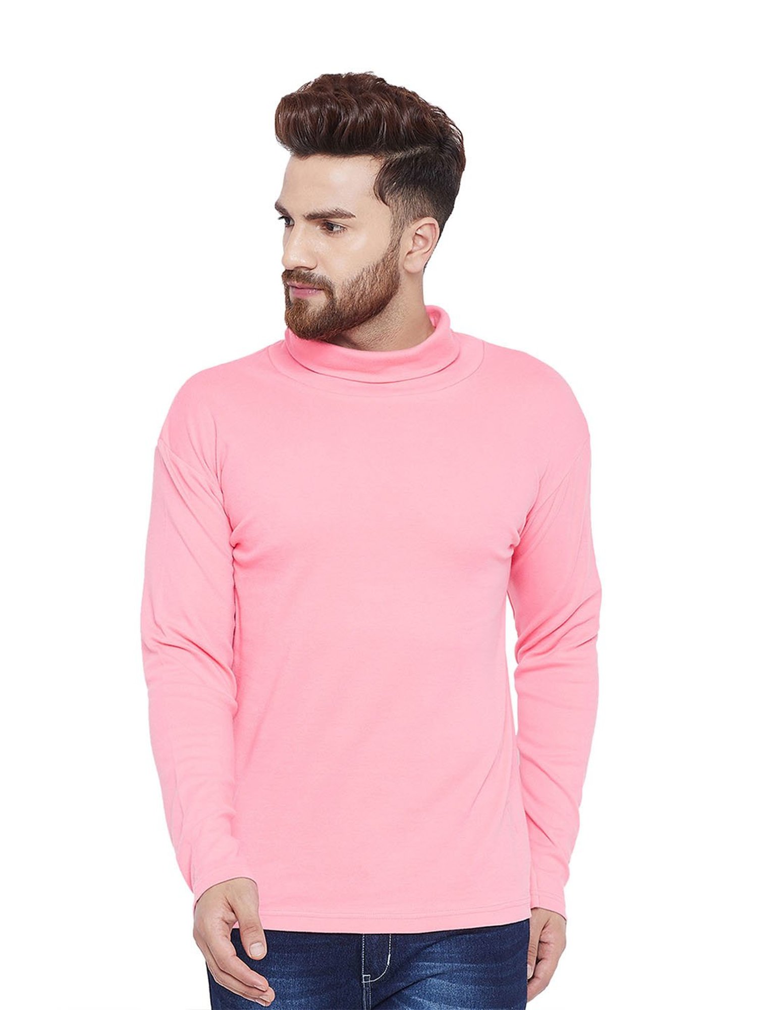 Hypernation Pink Solid High Neck T-Shirt