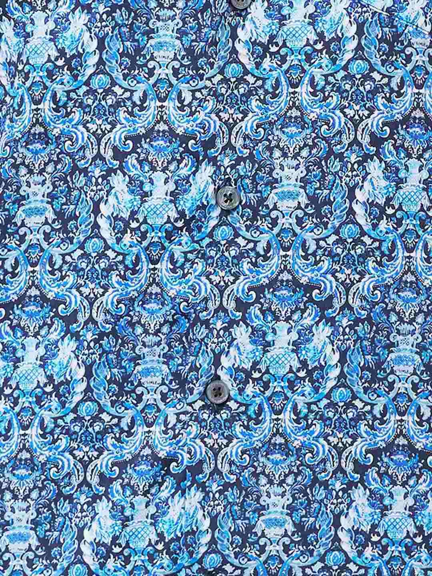 ColorPlus Blue Cotton Contemporary Fit Printed Shirt