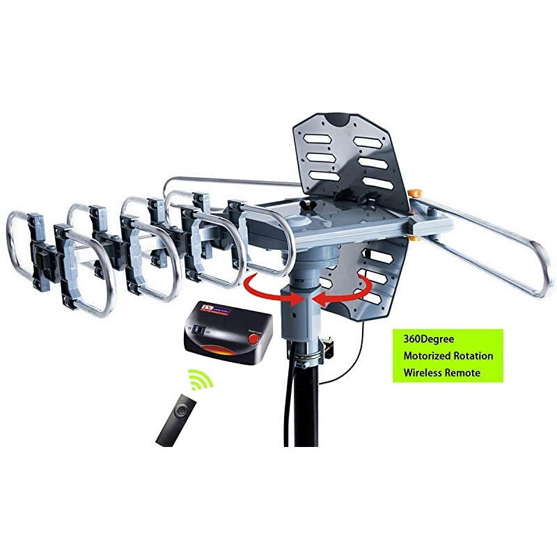 PBD WA2608 Digital Amplified Outdoor HD TV Antenna with Mounting Pole amp 40 ft RG6 Coax Cable 150 Miles Range Wireless Remote Rotation