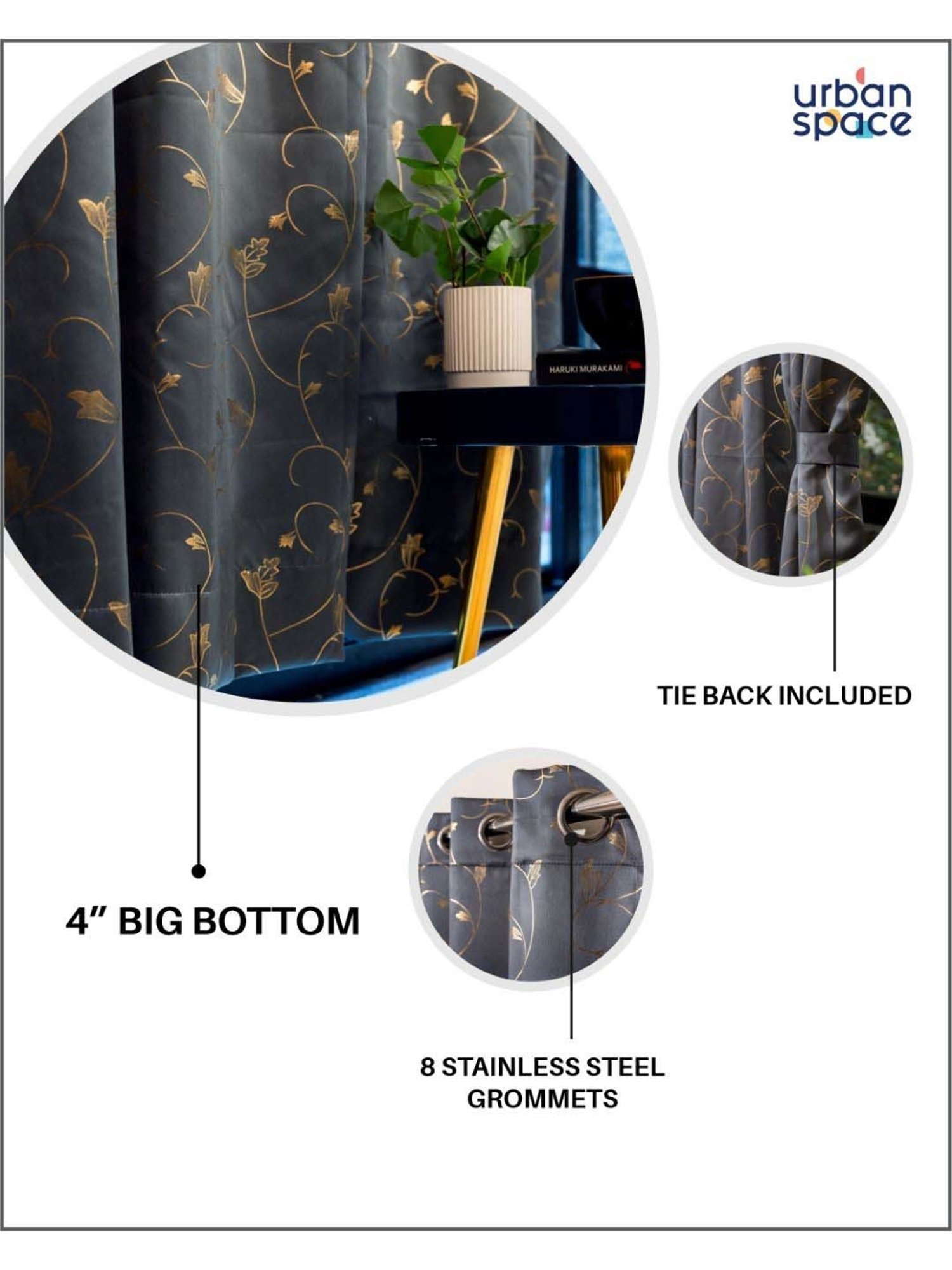 Swayam Brown Paisley J&B Blackout Eyelet Door Curtain - Single Piece (7 Ft)