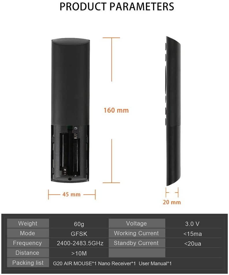 Strqua Air Mouse with 2.4G Wireless Voice Control Sensor, G20s Voice Remote Control for PC Android TV Box.