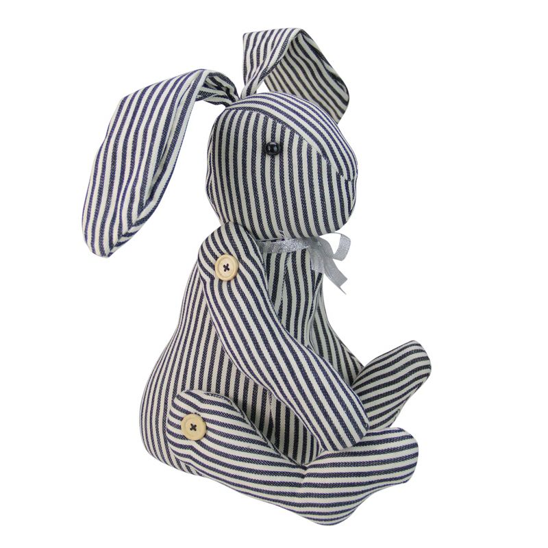 Allstate Floral 17" Striped Posable Floppy Eared Sitting Easter Spring Bunny Figure- White/Gray