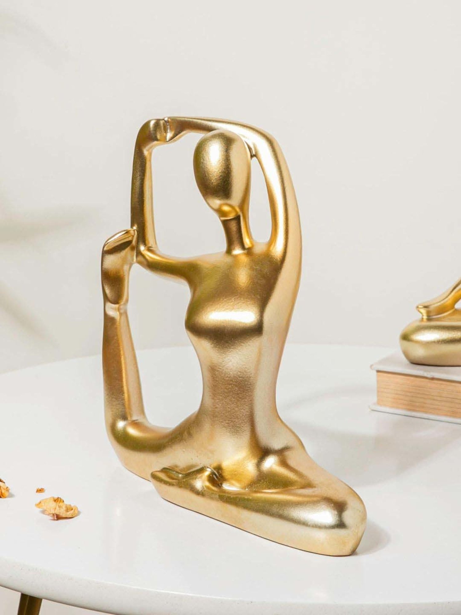 Nestasia Artisanal Stunning Golden Resin Made Showpiece Sitting In Pigeon Pose For Home Decoration