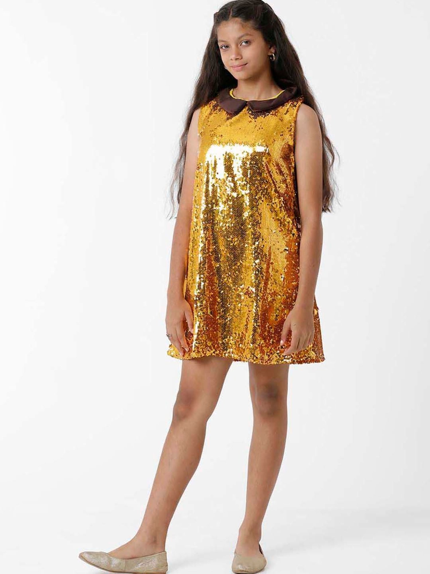 Kate & Oscar Kids Gold Embellished Dress