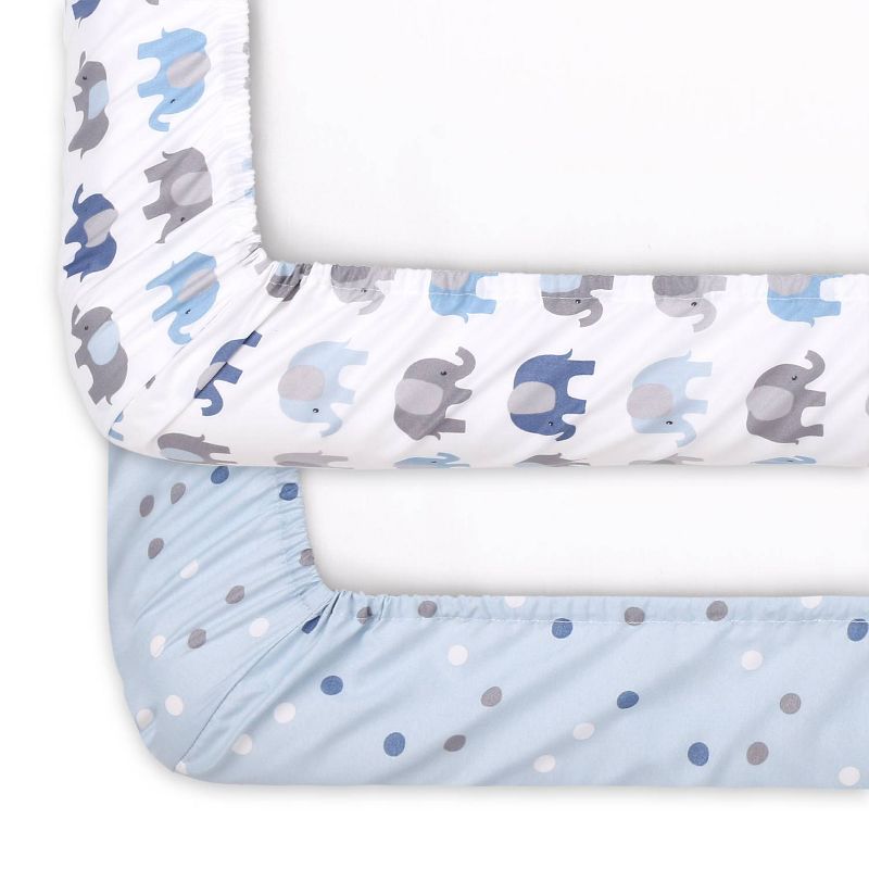 The Peanutshell Fitted Crib Sheets - Sleepy Elephant 2pk