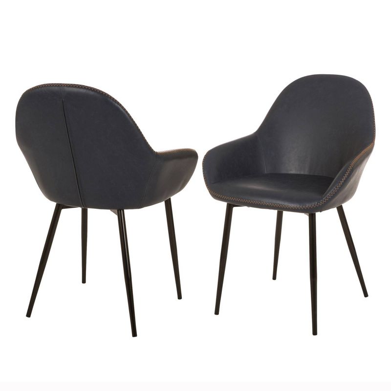 Set of 2 Mid Century Modern Vintage Leatherette Dining Armchair Navy Blue - Glitzhome