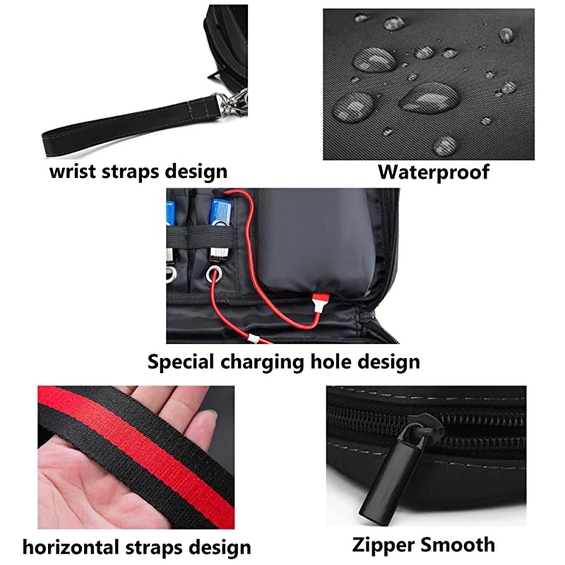 Electronic Organizer Double Layer Detachable Universal Waterproof Travel Cable Case Cord Accessories Storage Bag for Cable, iPad, Phone, Charger, USB, SD Card (Black)