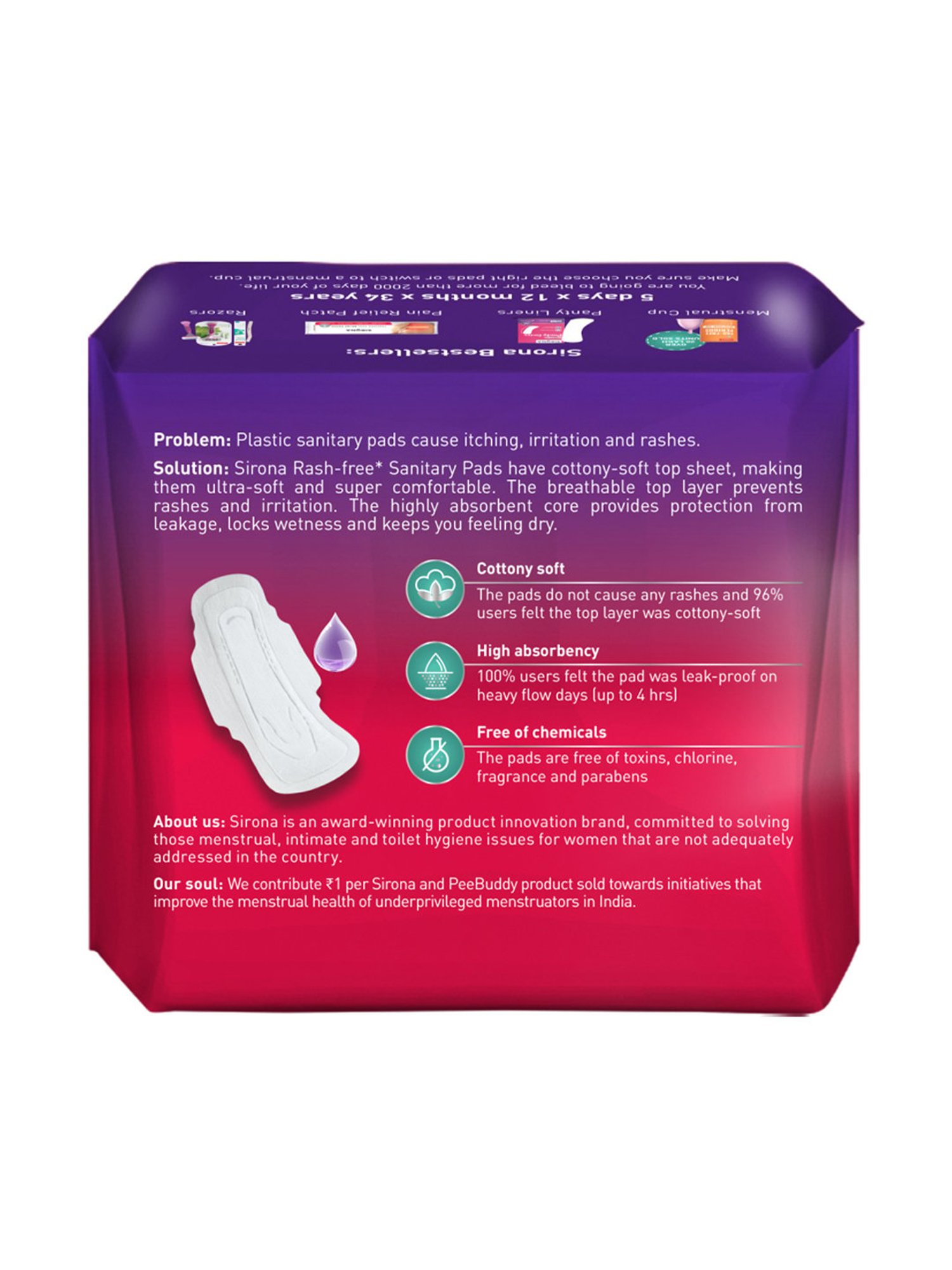 Sirona Cottony Soft Rash Free Sanitary Pads for Women Extra Large Plus - Pack of 2