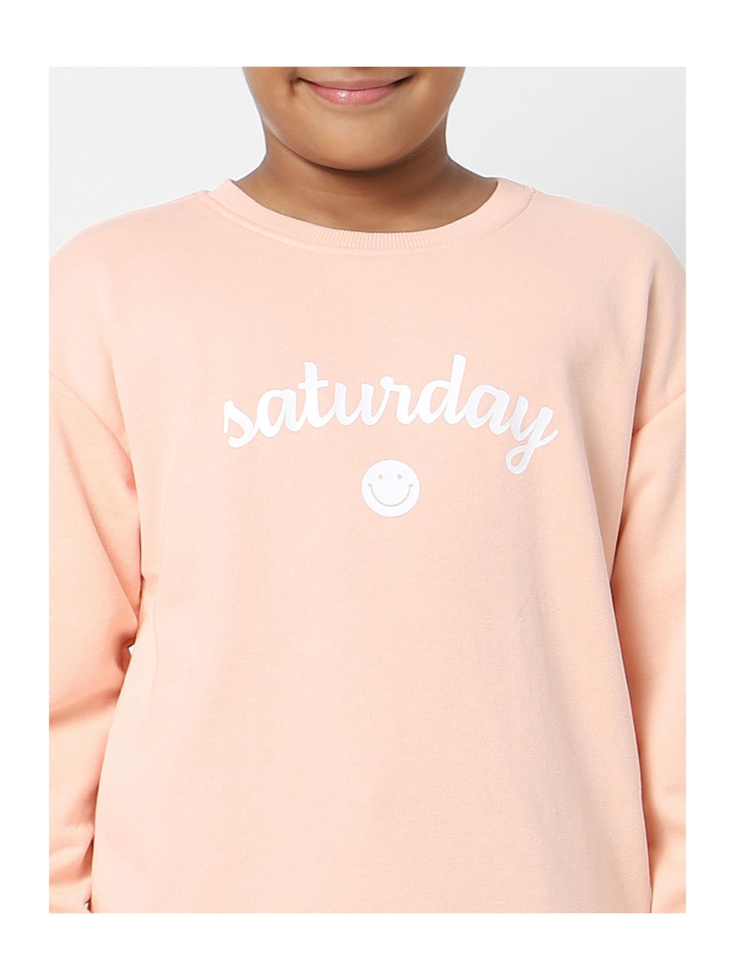 KIDS ONLY Peach Graphic Print Full Sleeves Sweatshirt