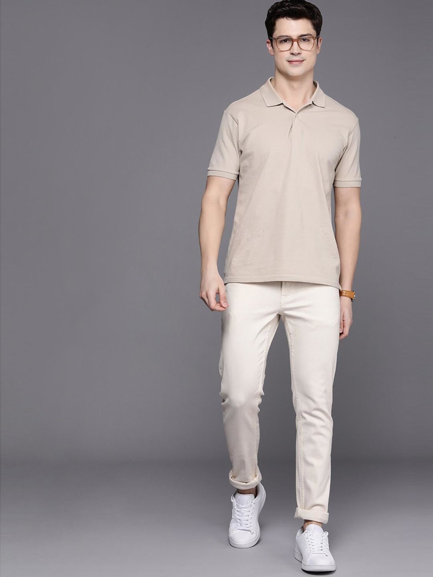 Allen Solly Jeans Cream Skinny Fit Jeans