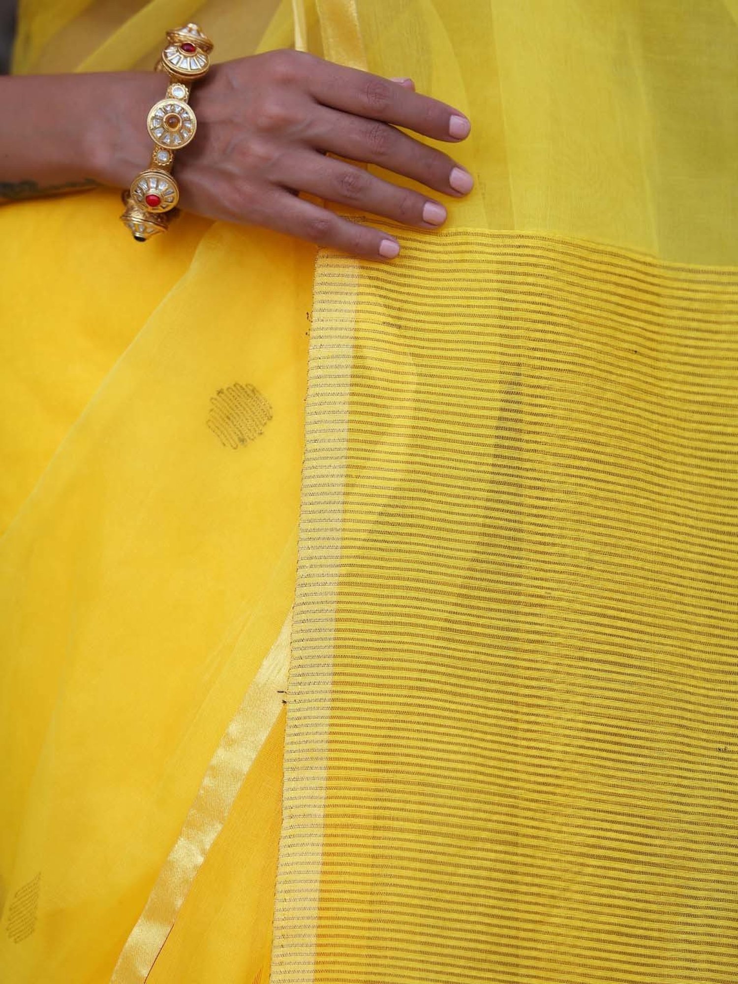 Swtantra Yellow Cotton Silk Embroidered Saree