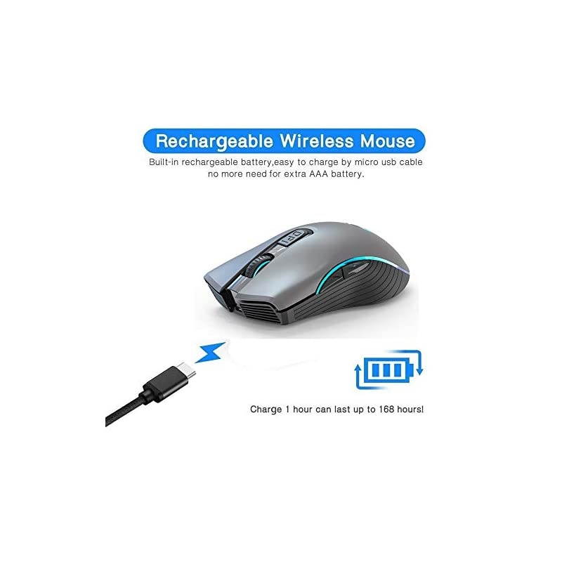 Gaming Mouse Bluetooth 24G Rechargeable Ergonomic Full Size Mice with Nano USB Receiver 7 Color Dazzle Light 3 Adjustable DPI Levels6 Buttons for NotebookPCLaptopMacBook