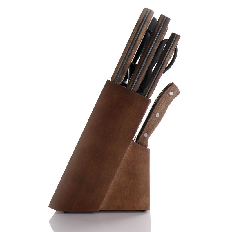 Oster Hensley 14 Piece Stainless Steel Cutlery Set in Black Walnut with Storage Block