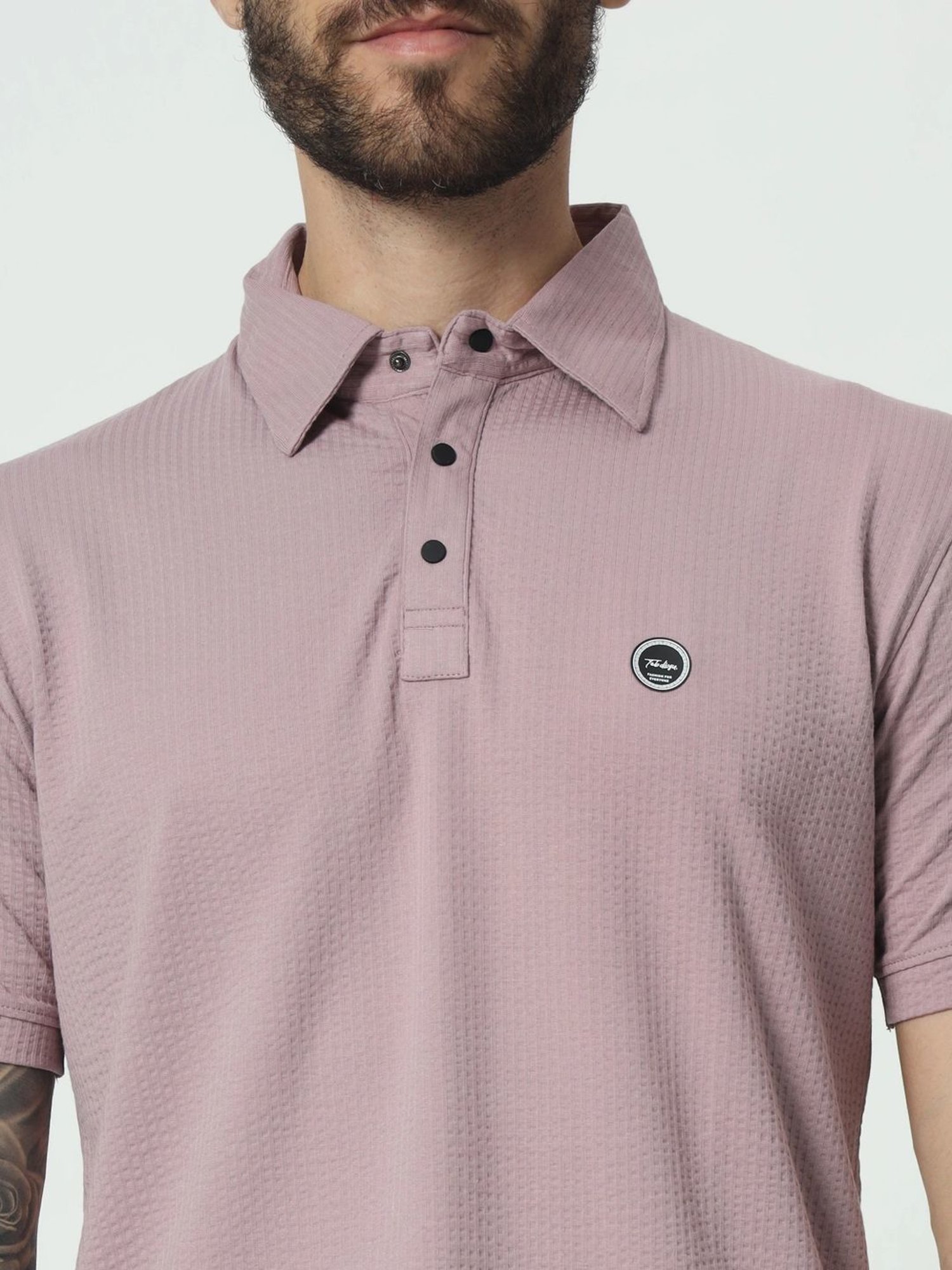 Tab91 Purple Regular Fit Self Pattern Polo T-Shirts