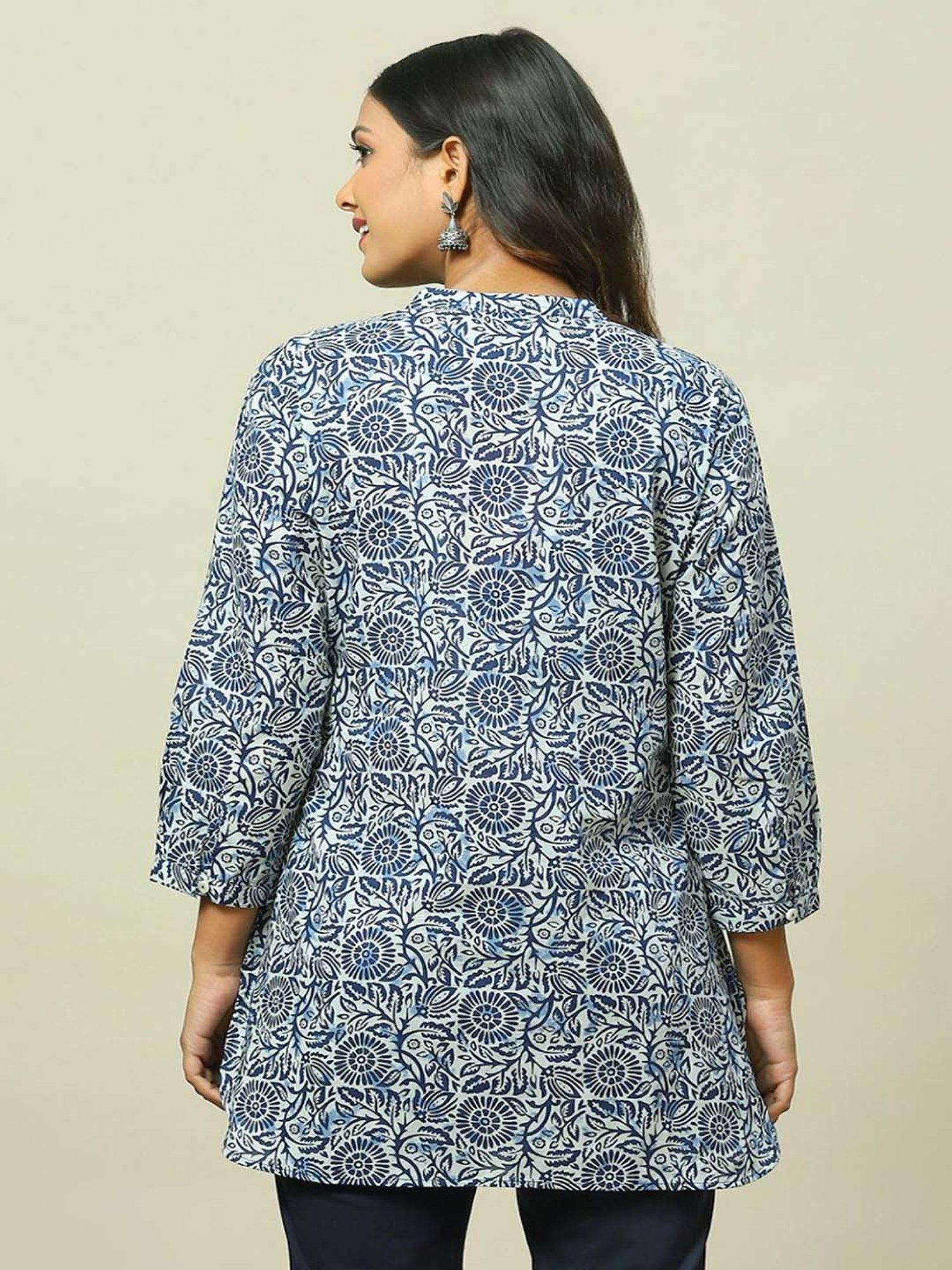 Rangriti Blue Cotton Printed Tunic